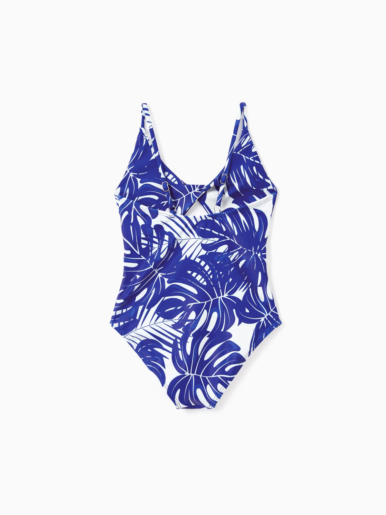 Girl - Blue Family Matching Swimsuits (One-piece Monokini and Swim Trunks) with Tropical Leaf Print - Blue - image 10