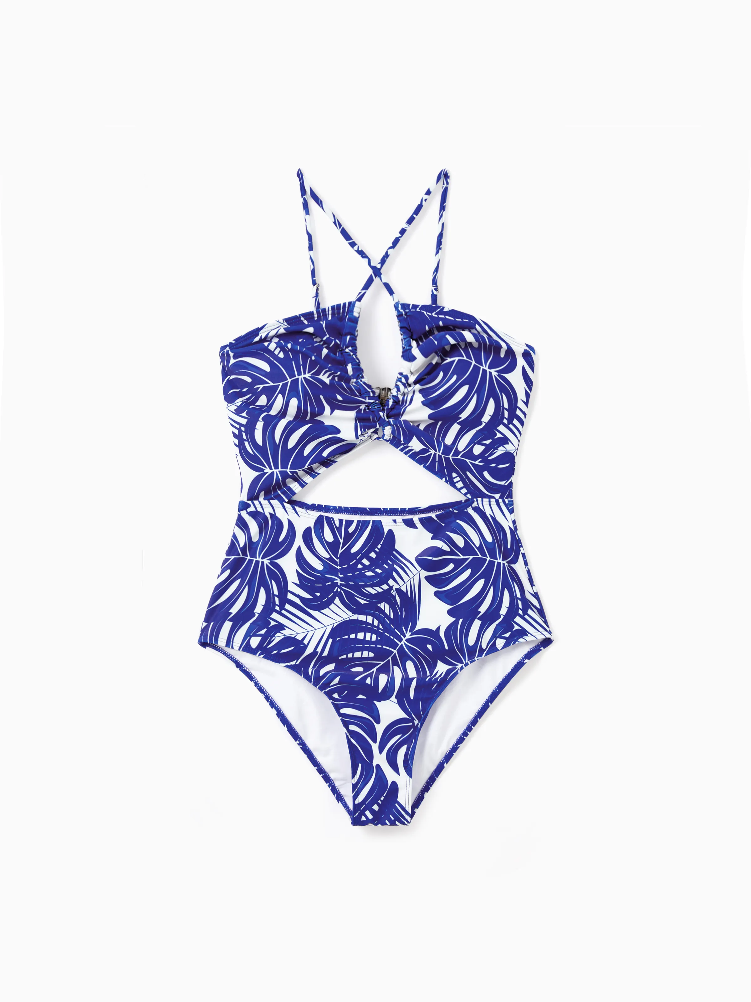 

Family Matching Tropical Leaf Print Swim Trunks or Hollow-out Crisscross Straps One-piece Swimsuit