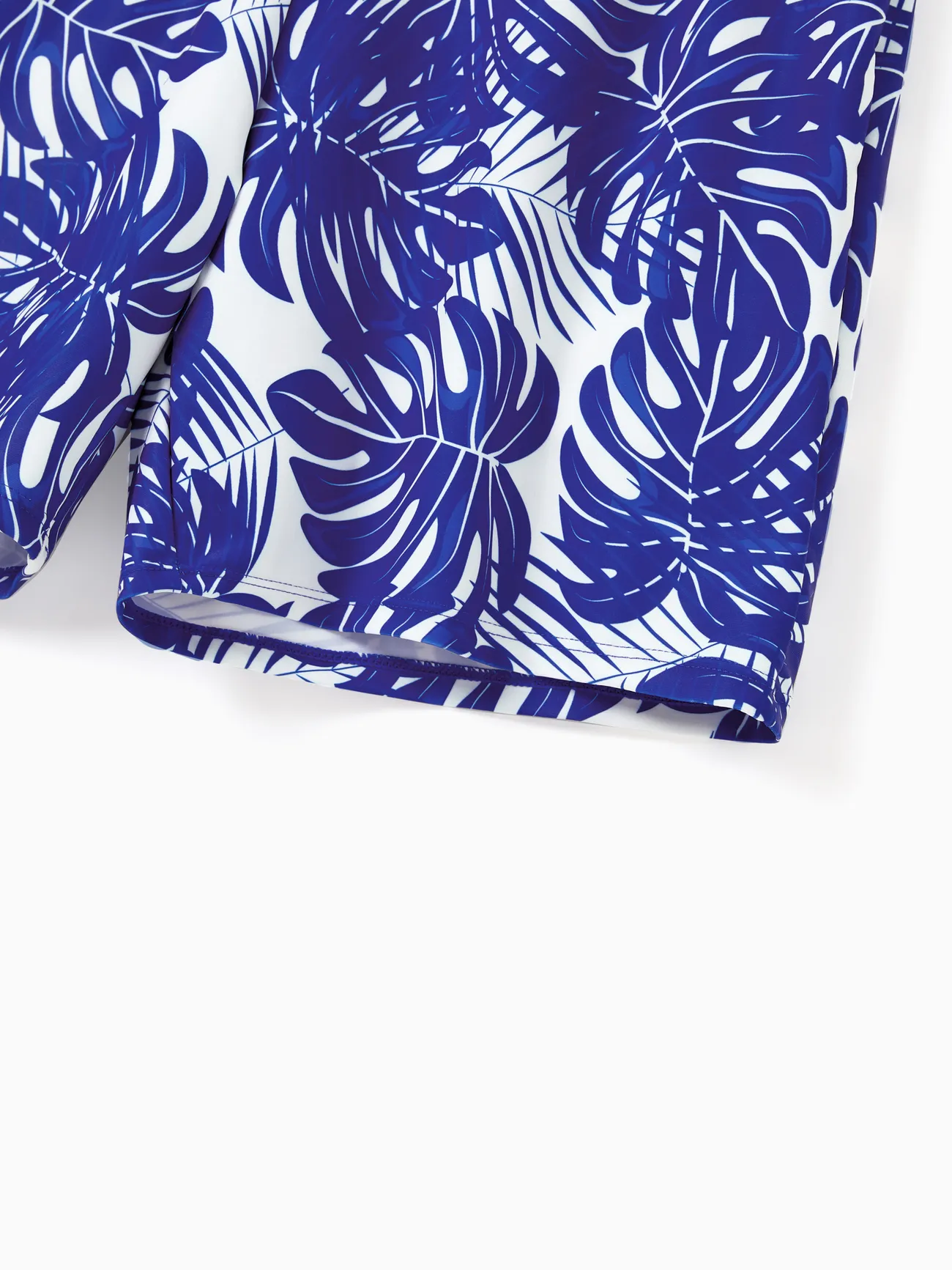 Boy - Blue Family Matching Swimsuits (One-piece Monokini and Swim Trunks) with Tropical Leaf Print - Blue - image 16