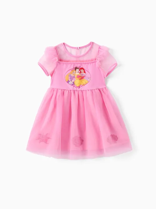 

Disney Princess Toddlers Girl 1pc Rapunzel Beller And Ariel/Cinderella Short-sleeve Tulle Dress