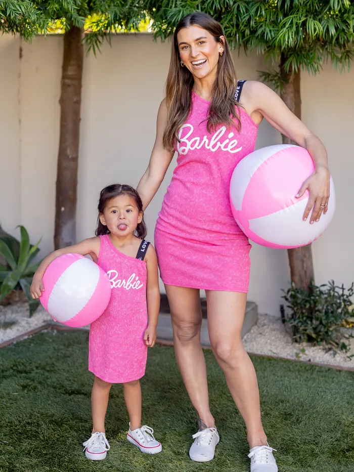 Barbie Mommy & Me Girls Alphabet Vintage Off-Shoulder Matching Dress