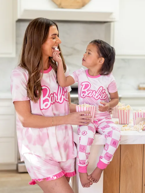 

Barbie Mommy And me 2pcs Logo Pattern Tie-dyed Bamboo Snug-Fitting Pajamas Set