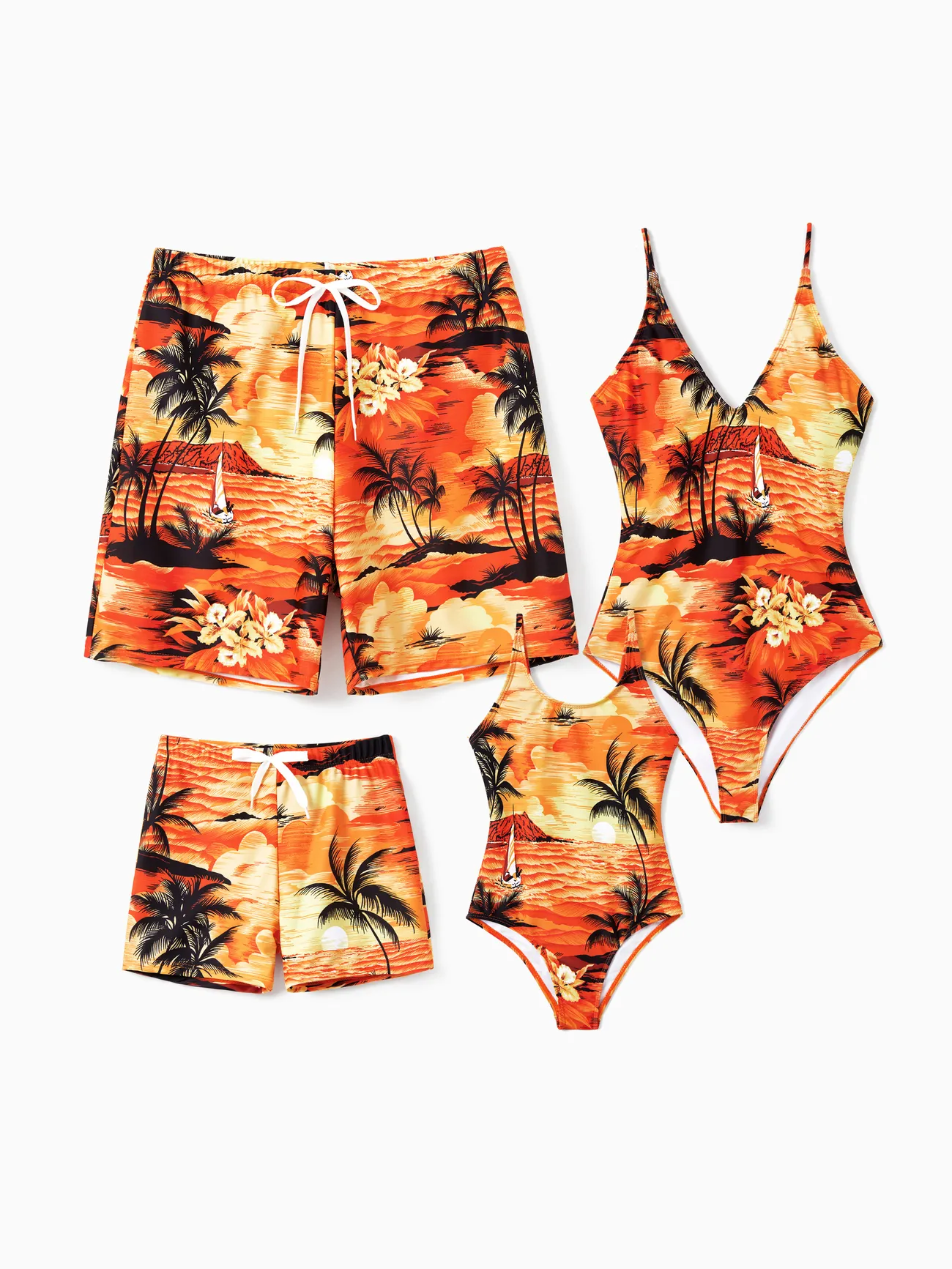 Tropical Hawaiian Swimsuits for Family Matching Swimwear - Orange - image 1