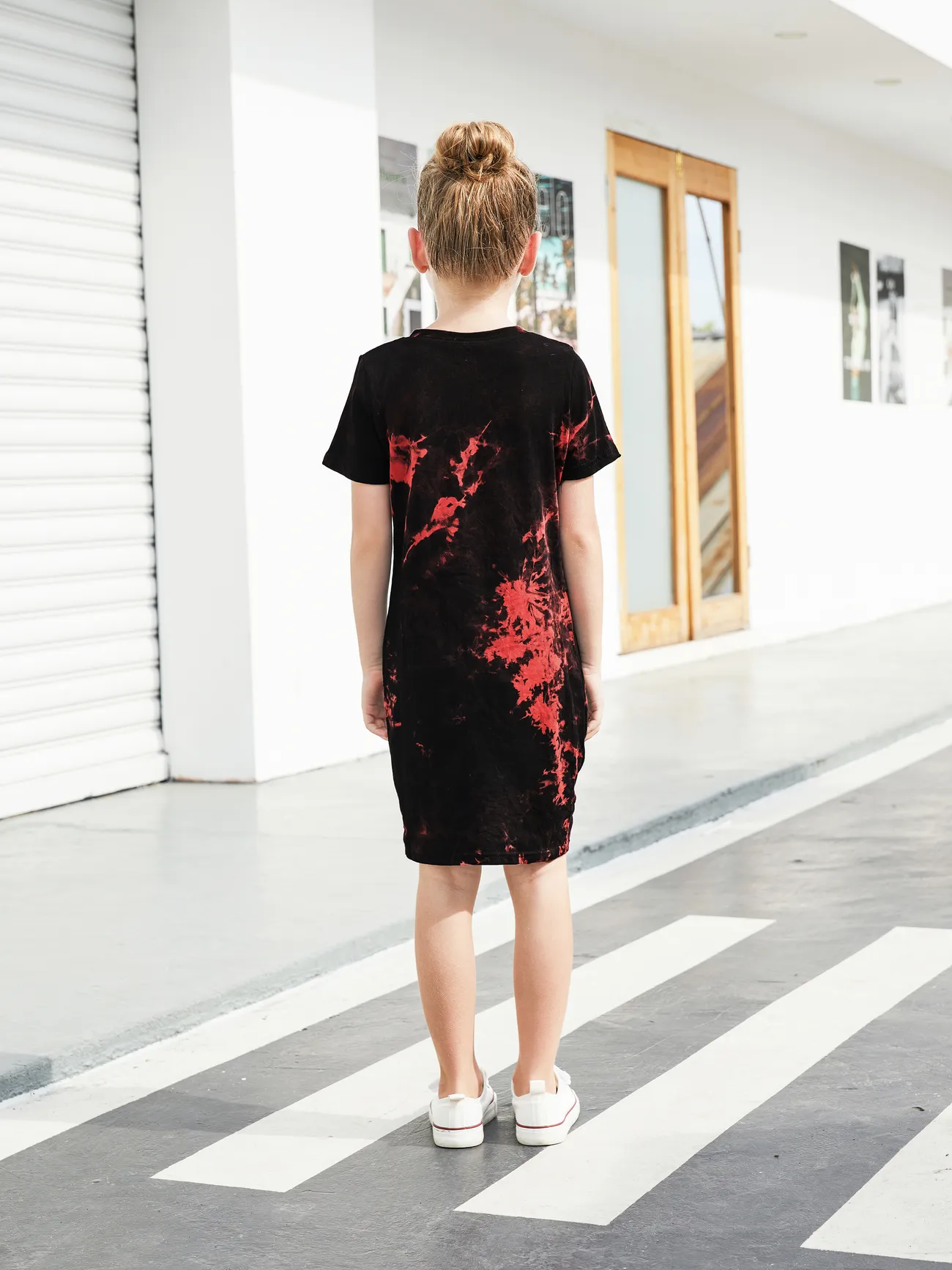 Girl - Family Tie-Dyed Cotton Casual Romper with Snaps - redblack - image 8