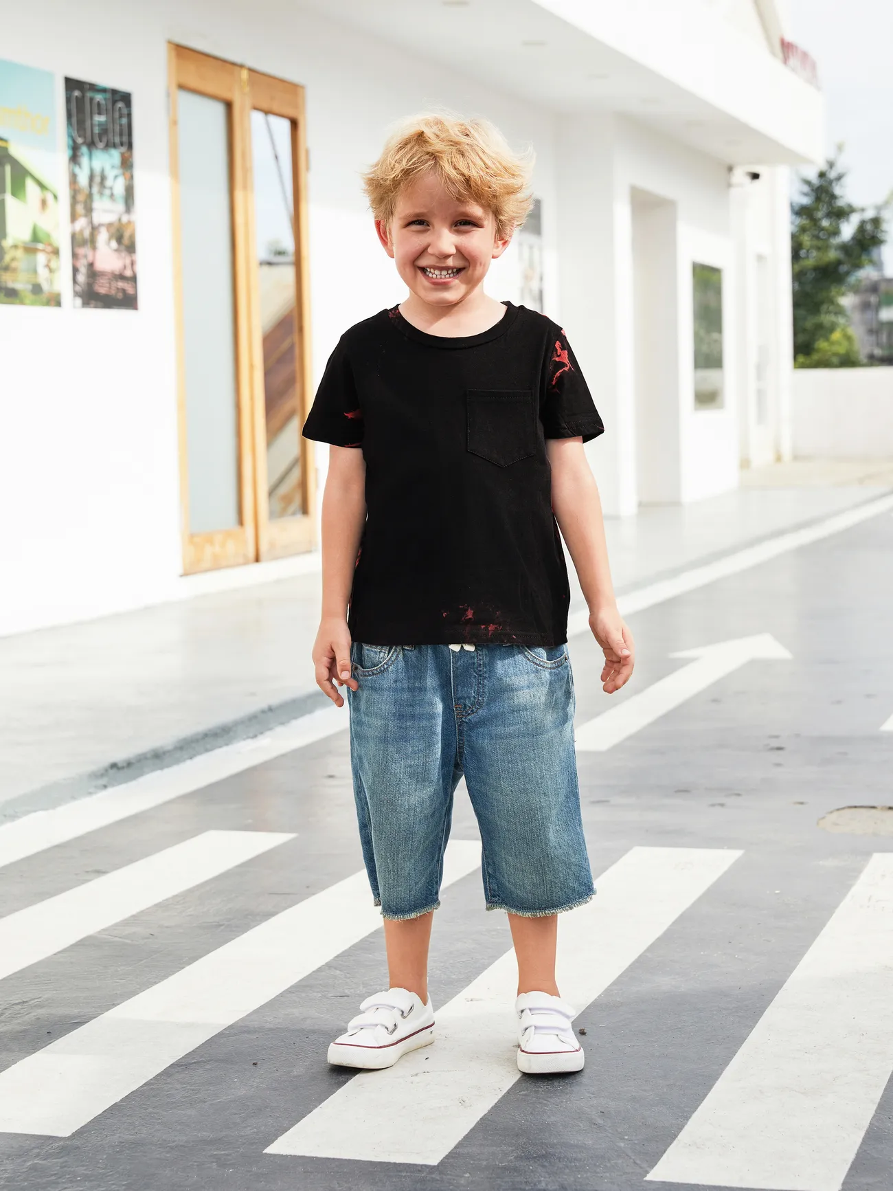 Boy - Family Tie-Dyed Cotton Casual Romper with Snaps - redblack - image 17