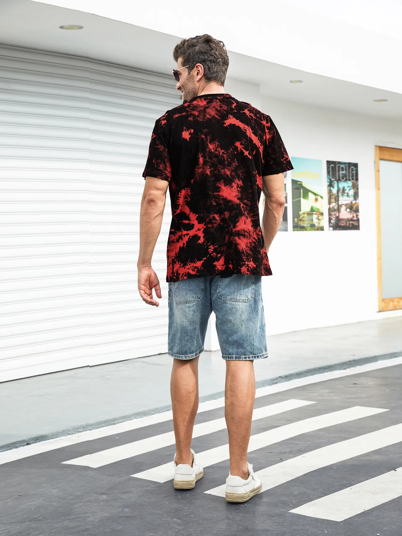 Men - Family Tie-Dyed Cotton Casual Romper with Snaps - redblack - image 23