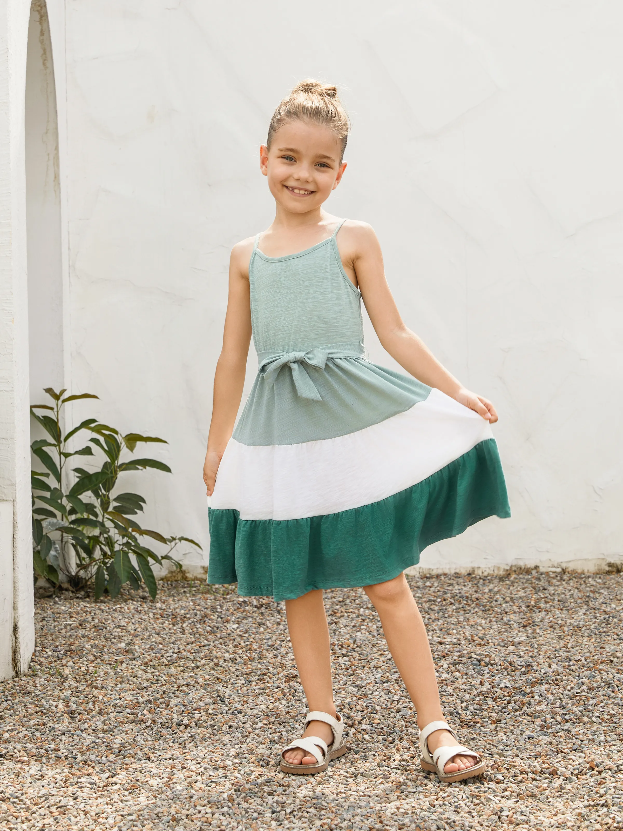 

Family Matching Sets Color Block Tee and Wrap Front Pleated Dress with Hidden Snap Button