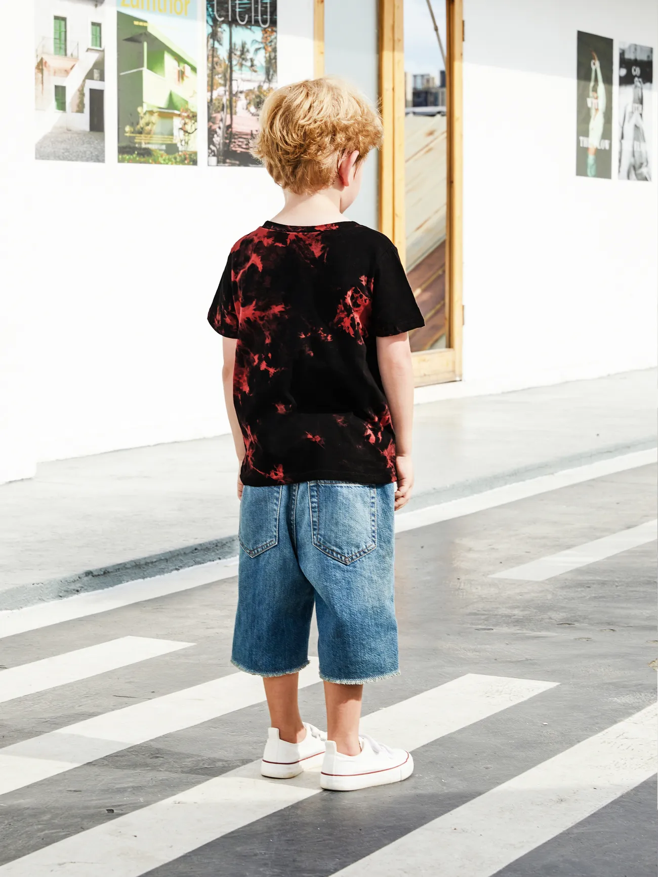 Boy - Family Tie-Dyed Cotton Casual Romper with Snaps - redblack - image 18