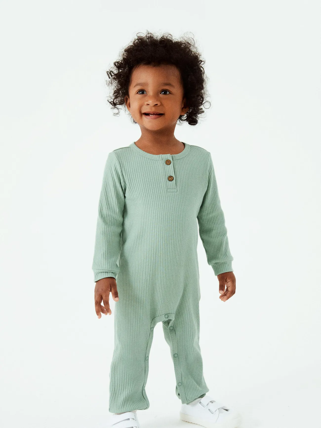Green - Baby Boy/Girl Cotton Ribbed Button Up Jumpsuit - image 1