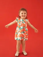 

100% Cotton Baby Girl All Over Floral Print Flutter-sleeve Loose-fit Dress