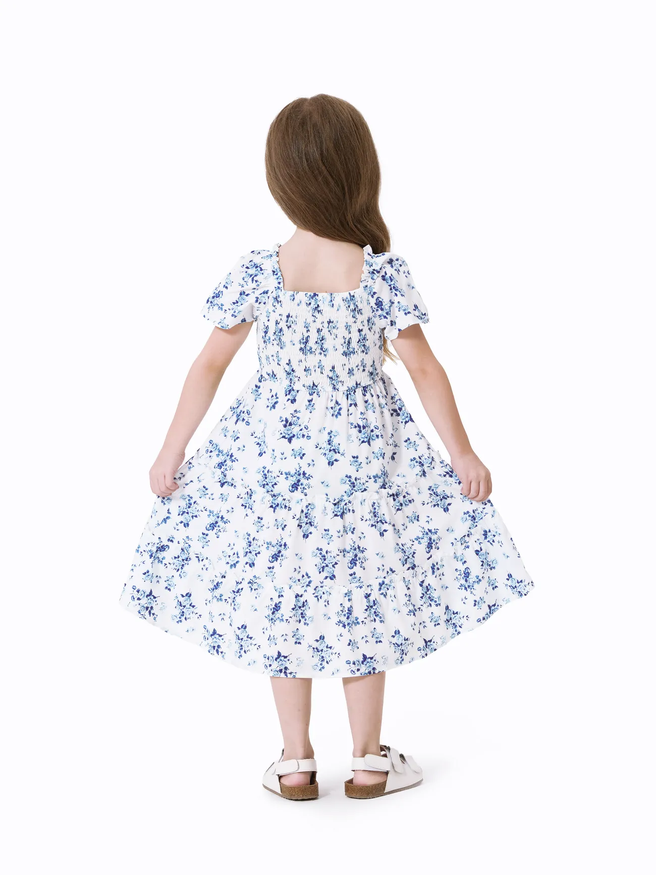 Girl - Family Matching Outfit: Floral Smocking Casual Suit - BLUEWHITE - image 8