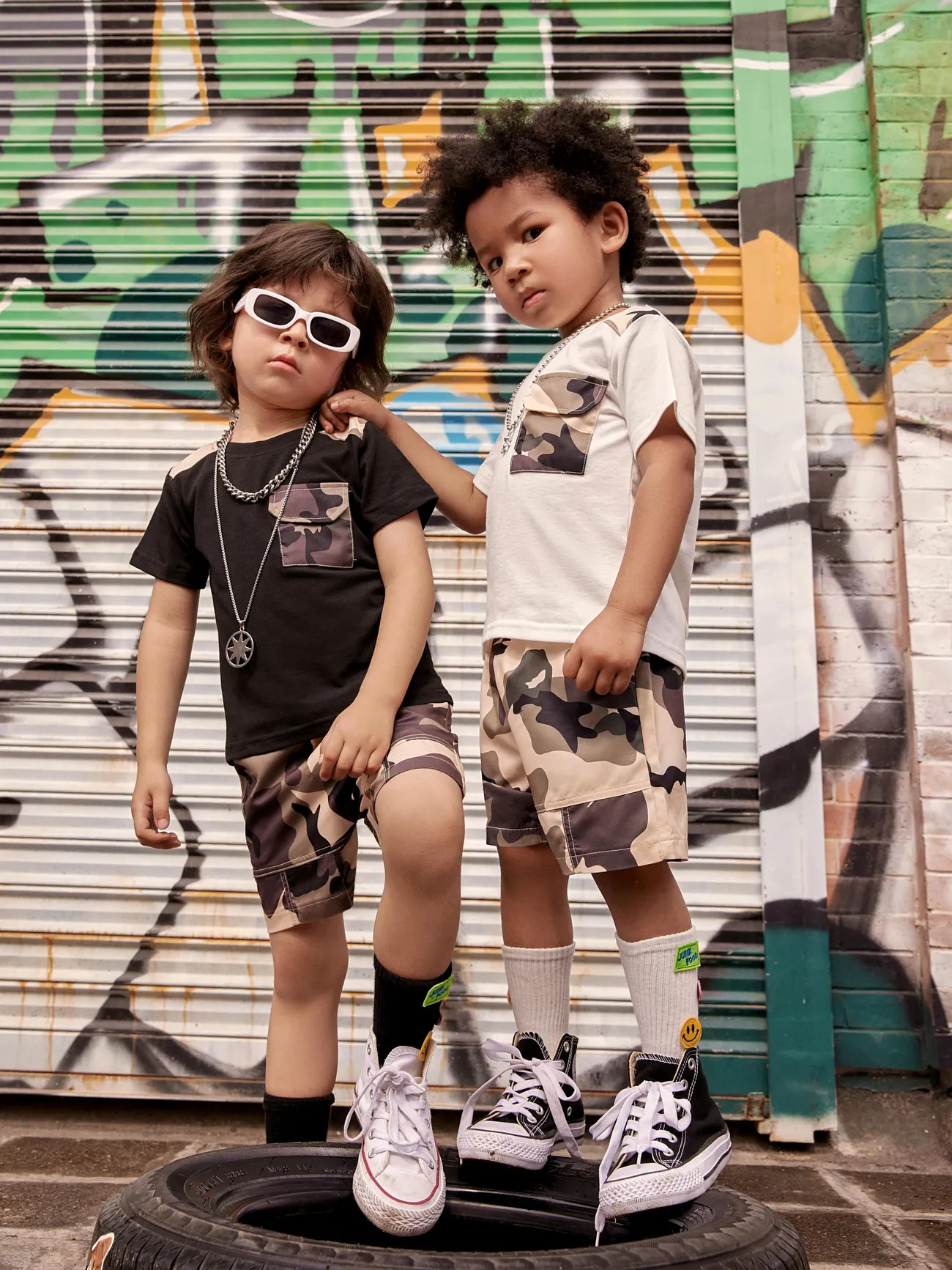 White - 2pcs Toddler Boy Casual Camouflage Print Tee and Shorts Set - image 1
