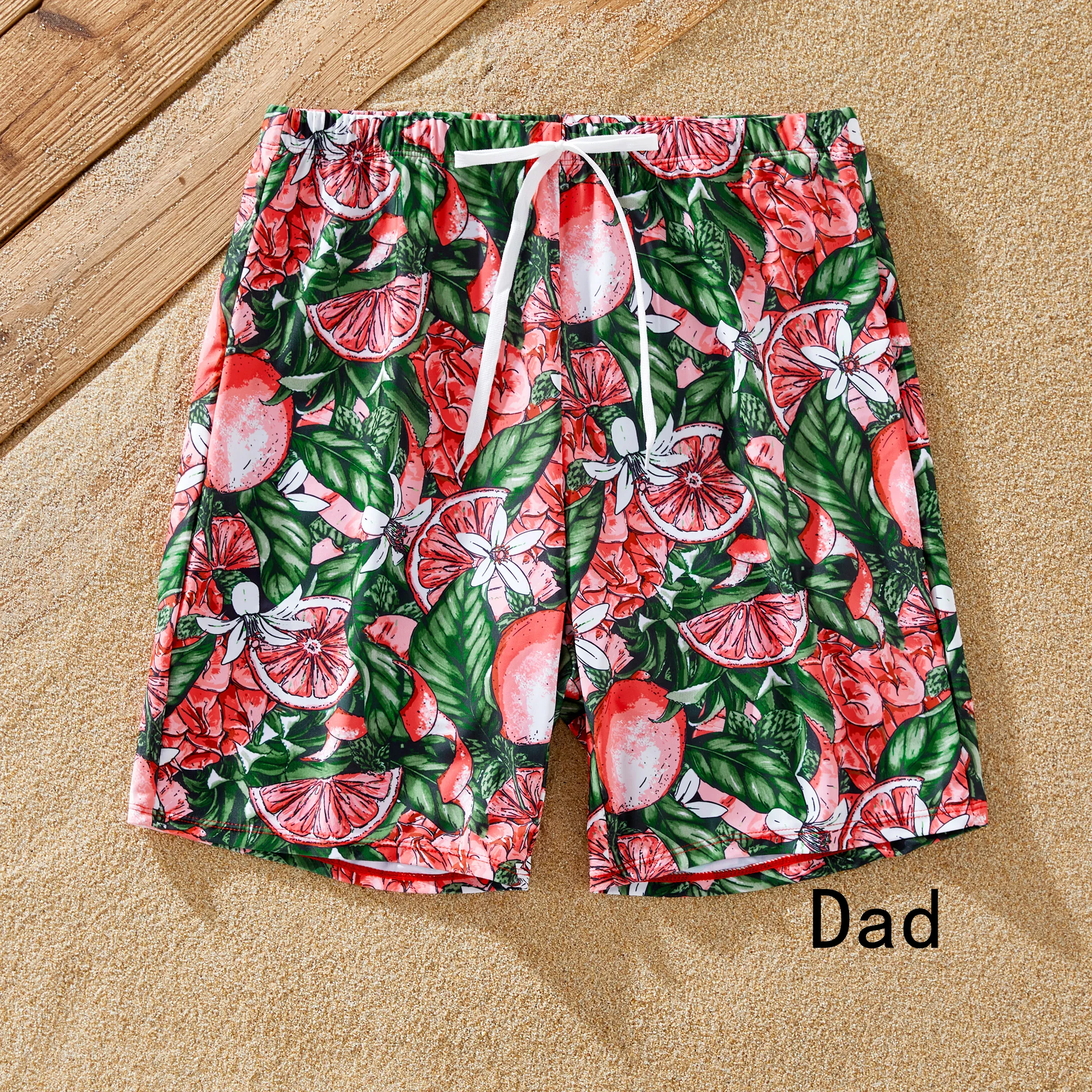 

Family Matching Fruit Pattern Swim Trunks or Ruffle V-Neck Twist Knot Spliced Swimsuit