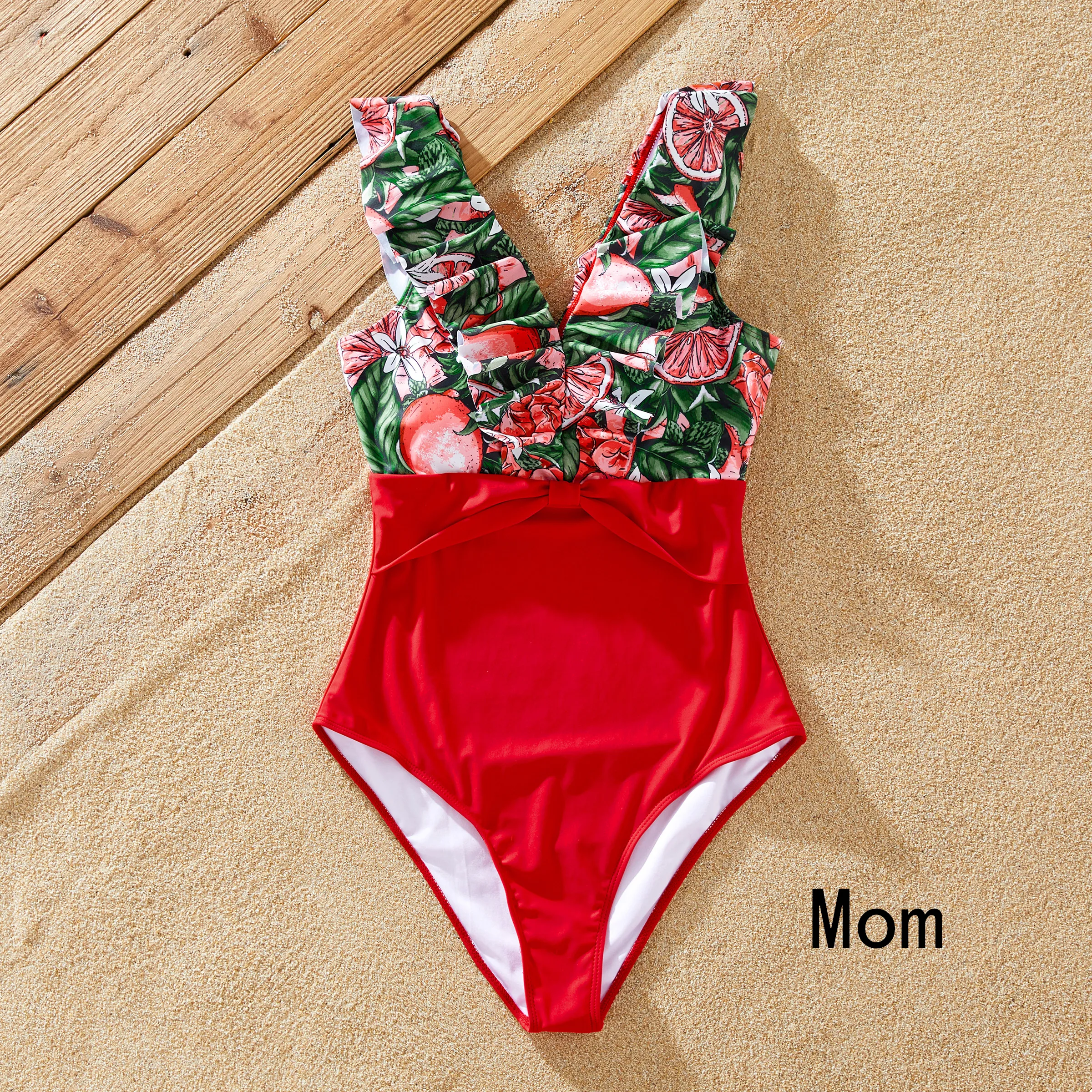 

Family Matching Fruit Pattern Swim Trunks or Ruffle V-Neck Twist Knot Spliced Swimsuit