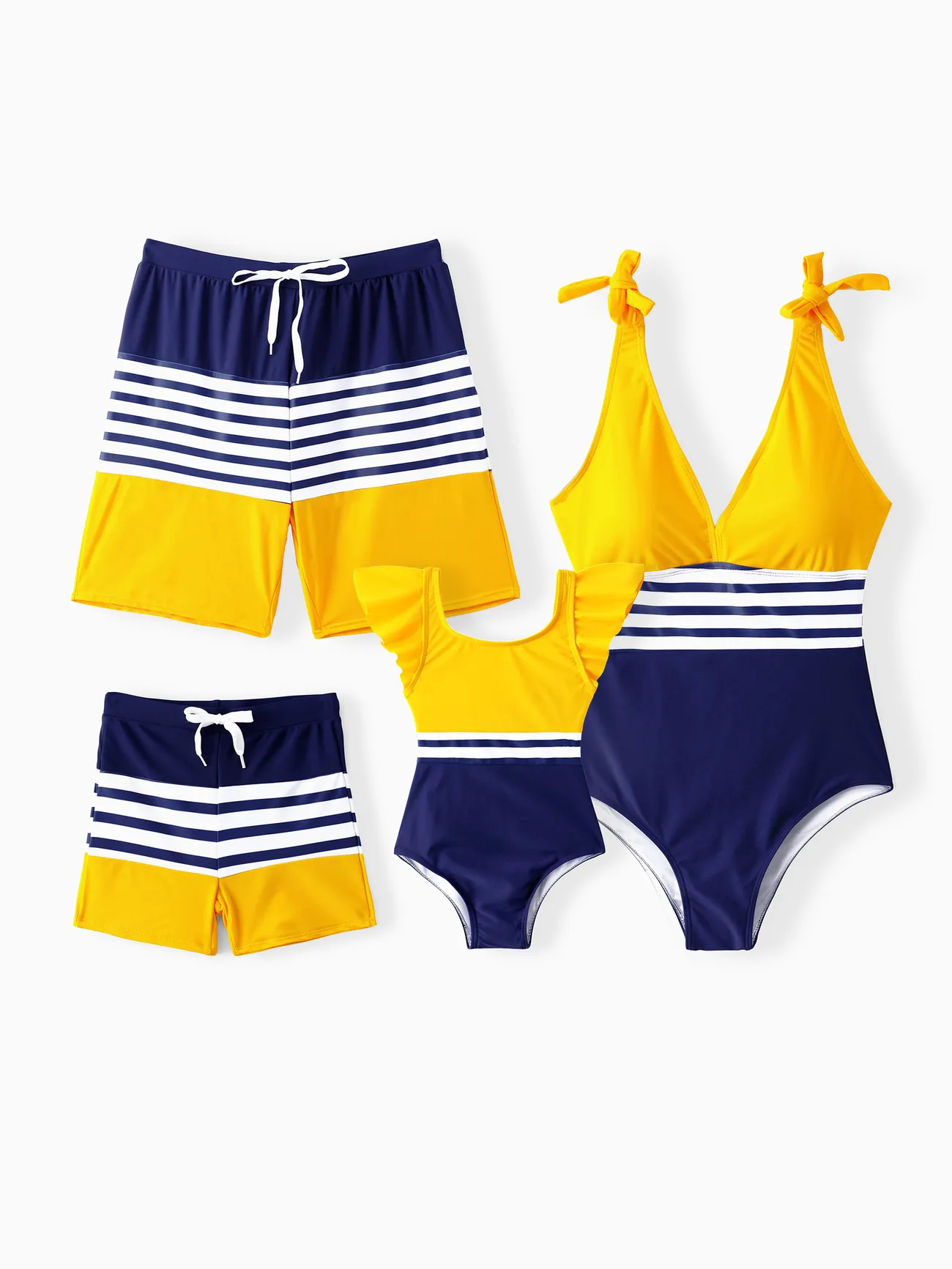 Matching Family Swimsuits (Stripe & Colorblock) - One Piece Swimsuit or Swim Trunks Shorts