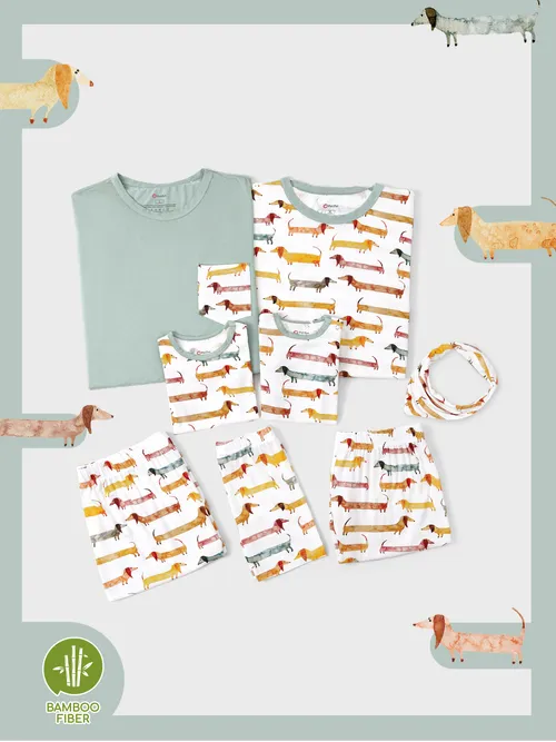 Conjunto de pijama de bambú de manga corta con estampado de animales a juego con la familia (ajustado para la talla de los niños)