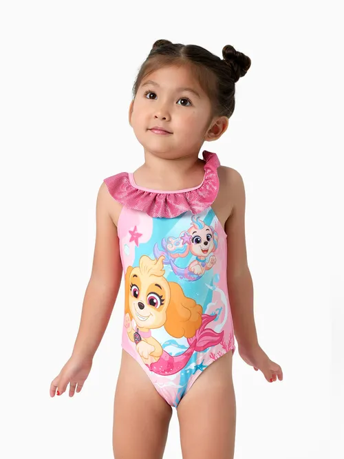 

PAW Patrol Toddler Girl 1pc Skye Ocean Pattern Glossy Material Ruffle UPF 50+ Swimsuit