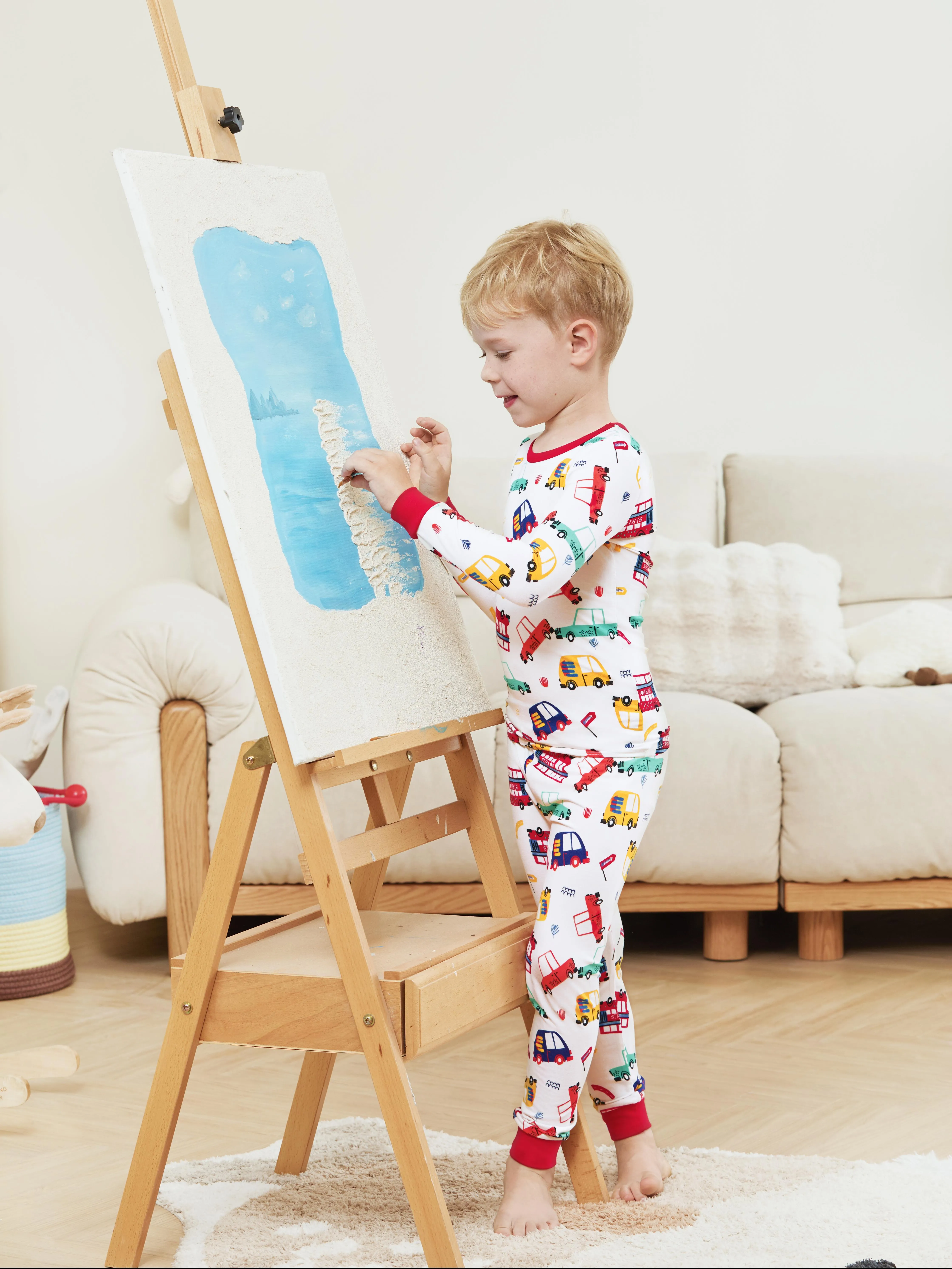 Conjunto de pijama de bambú para bebé/niño pequeño de 2 piezas con estampado animal ajustado para niños Rojo