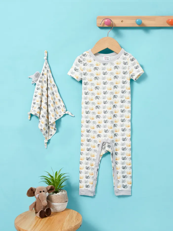 Baby Boy/Girl 2pcs Bamboo Jumpsuit with Soothing Towel