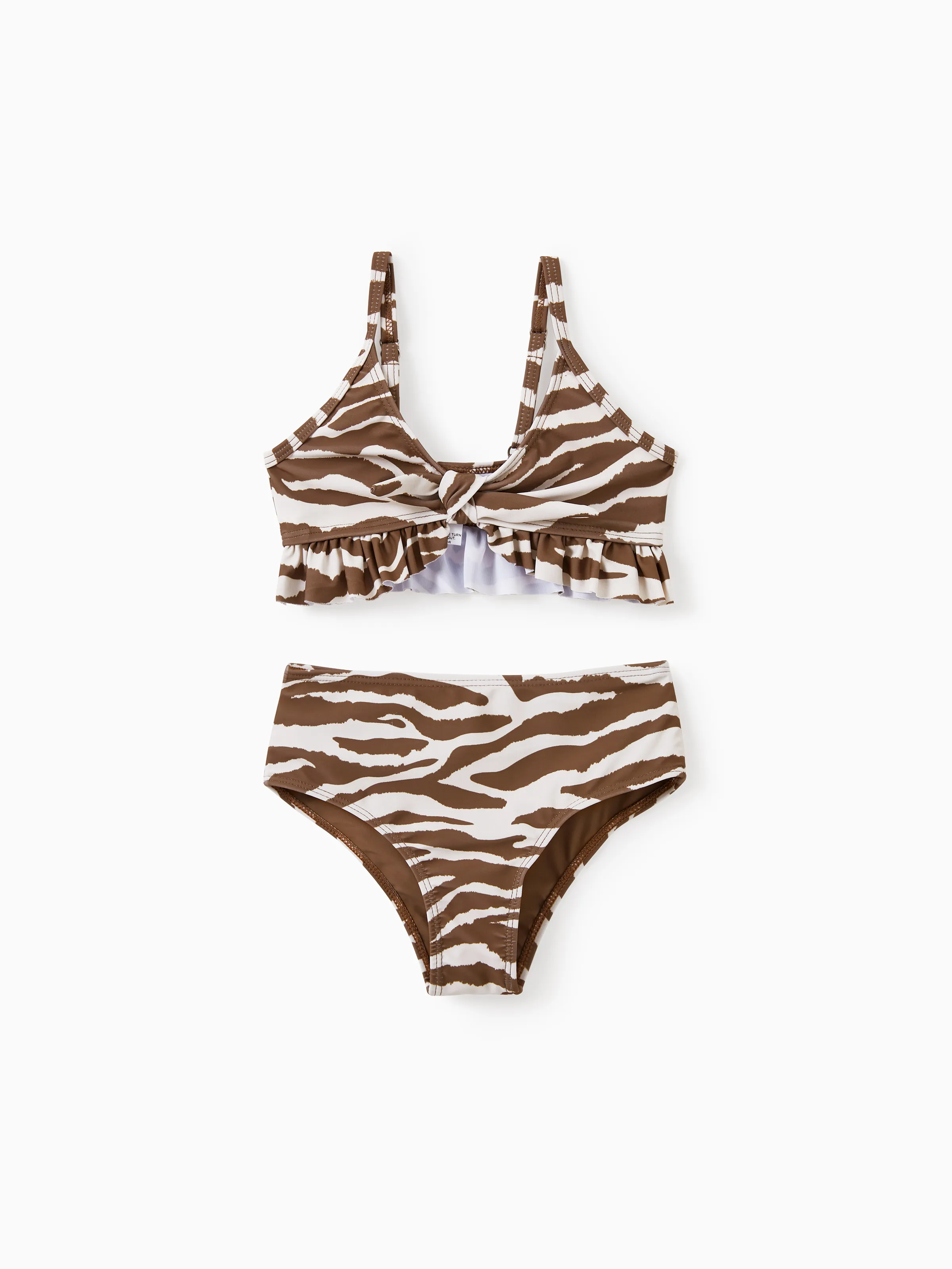 

Family Matching Zebra Stripe Swim Trunks or Ruffle 2-piece Bikini Swimwear With Cover up Skirt