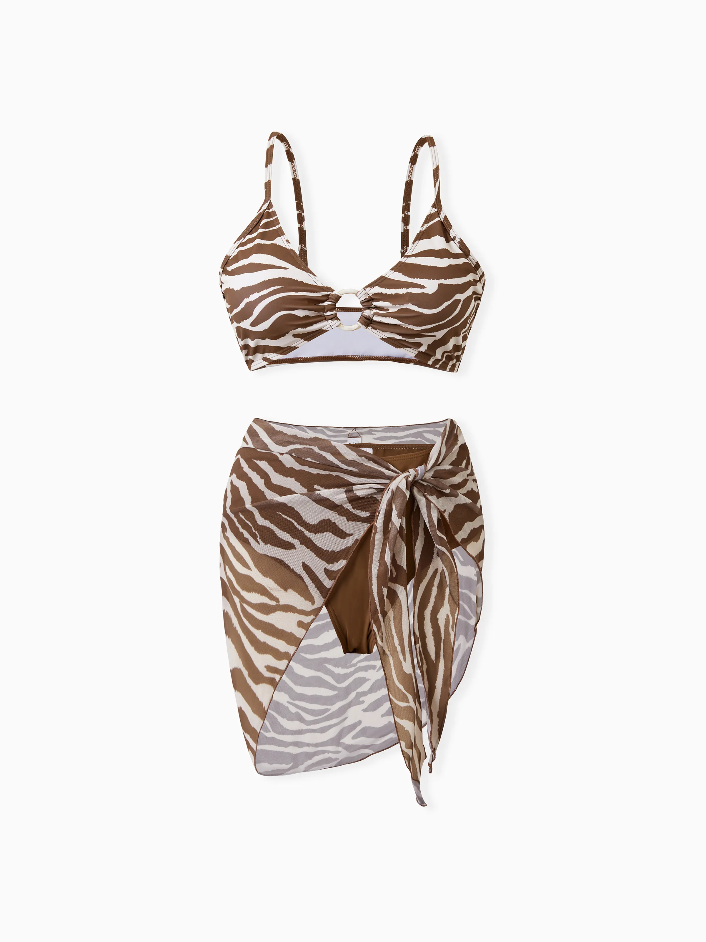 

Family Matching Zebra Stripe Swim Trunks or Ruffle 2-piece Bikini Swimwear With Cover up Skirt