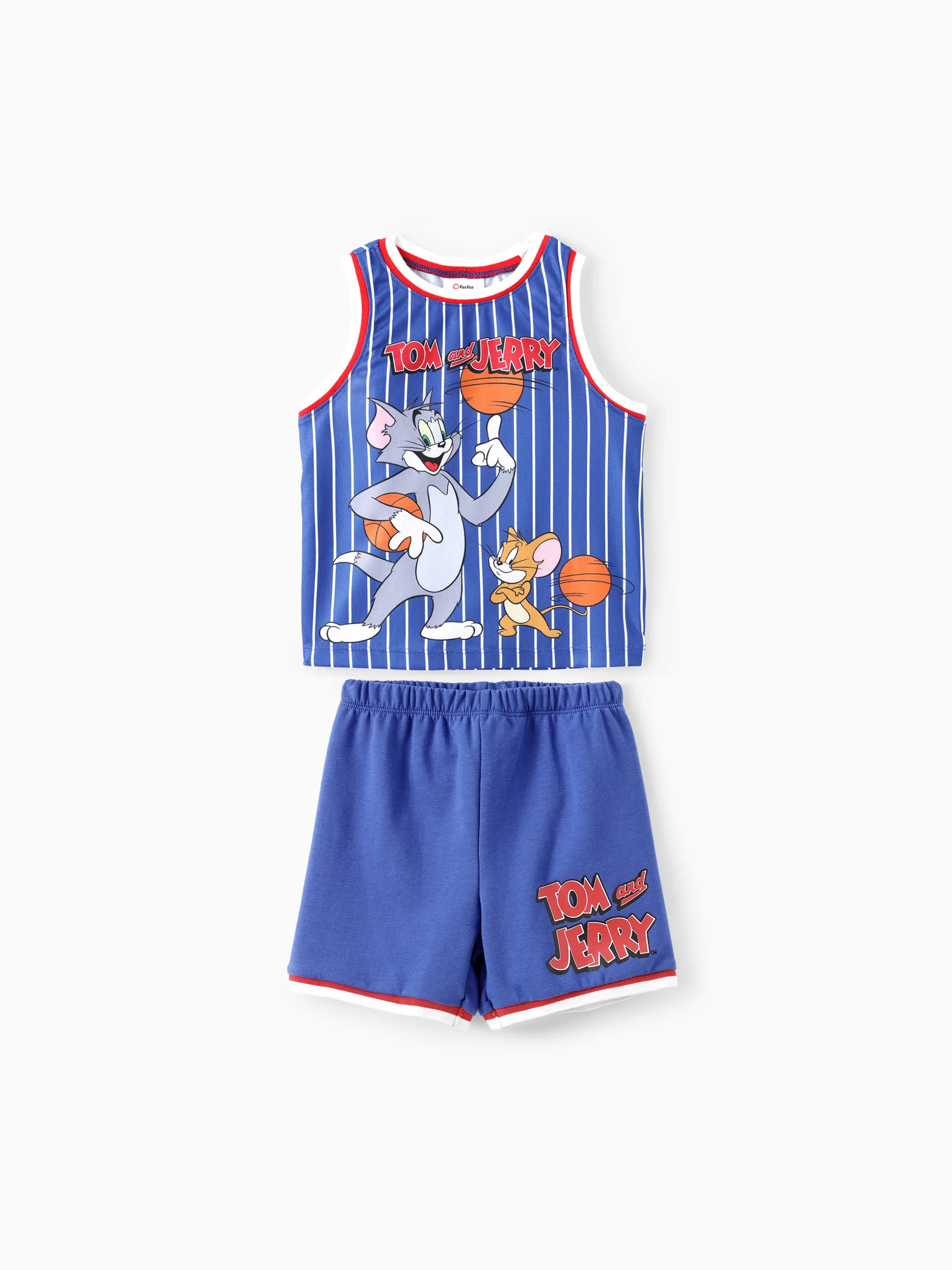 

Tom and Jerry Toddler Boy 2pcs Character Striped Sporty style Tank And Shorts Set