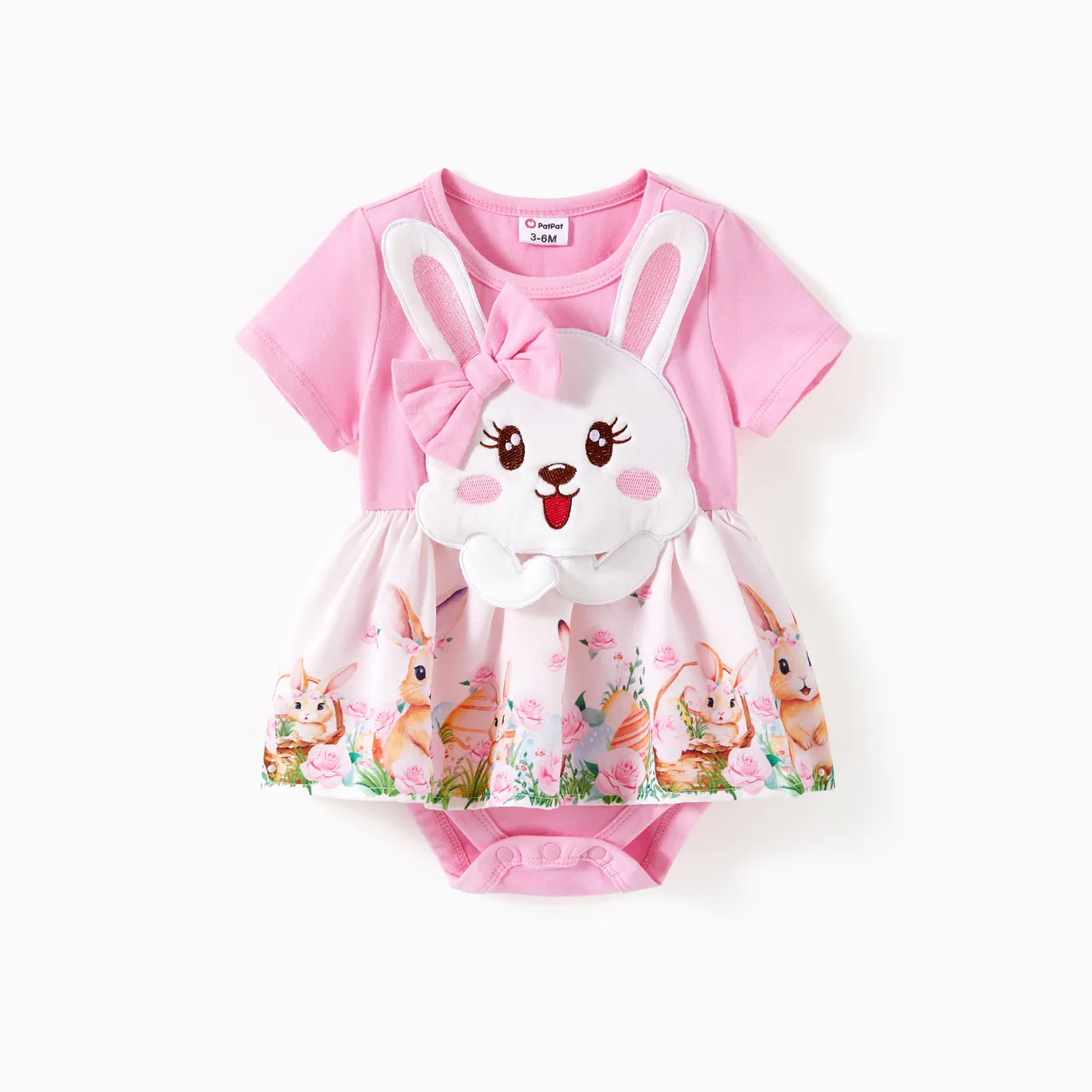 Baby Girl Childlike Animal Print Embroidered Romper