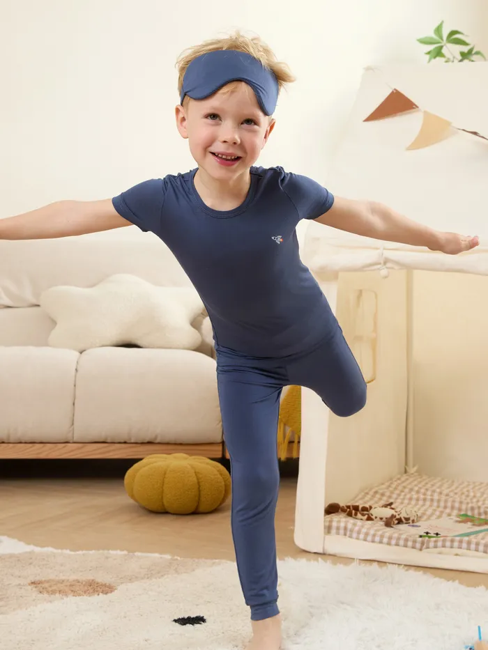 Bamboo Viscose Toddler Boy 3pcs Solid Snug-Fitting Pajamas with Eye Mask Set