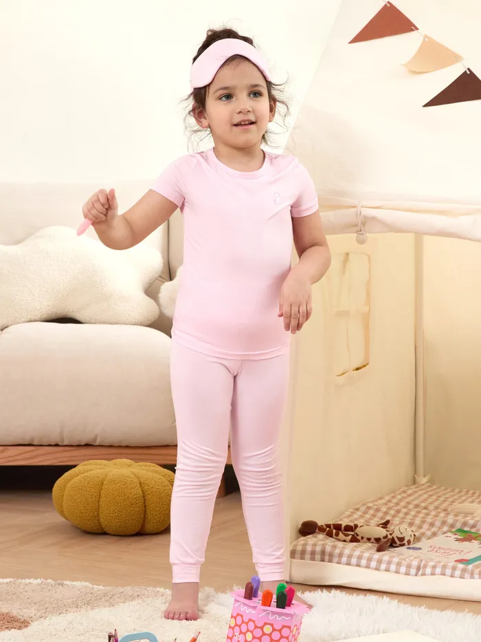 Bamboo Viscose Toddler Girl 3pcs Solid Snug-Fitting Pajamas with Eye Mask Set