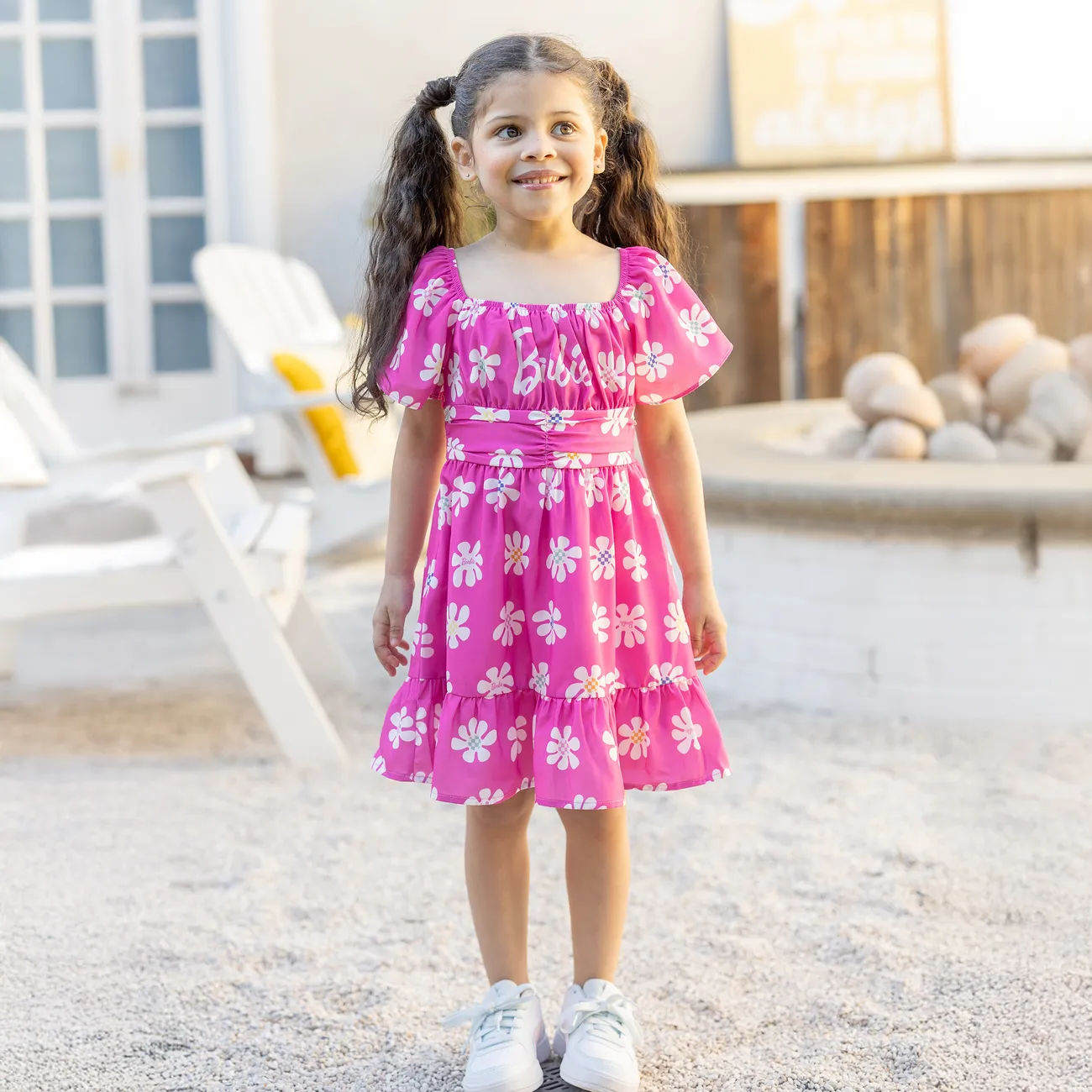 Barbie Toddler/Kid Girl Floral Print Square Neck Smocked Dress