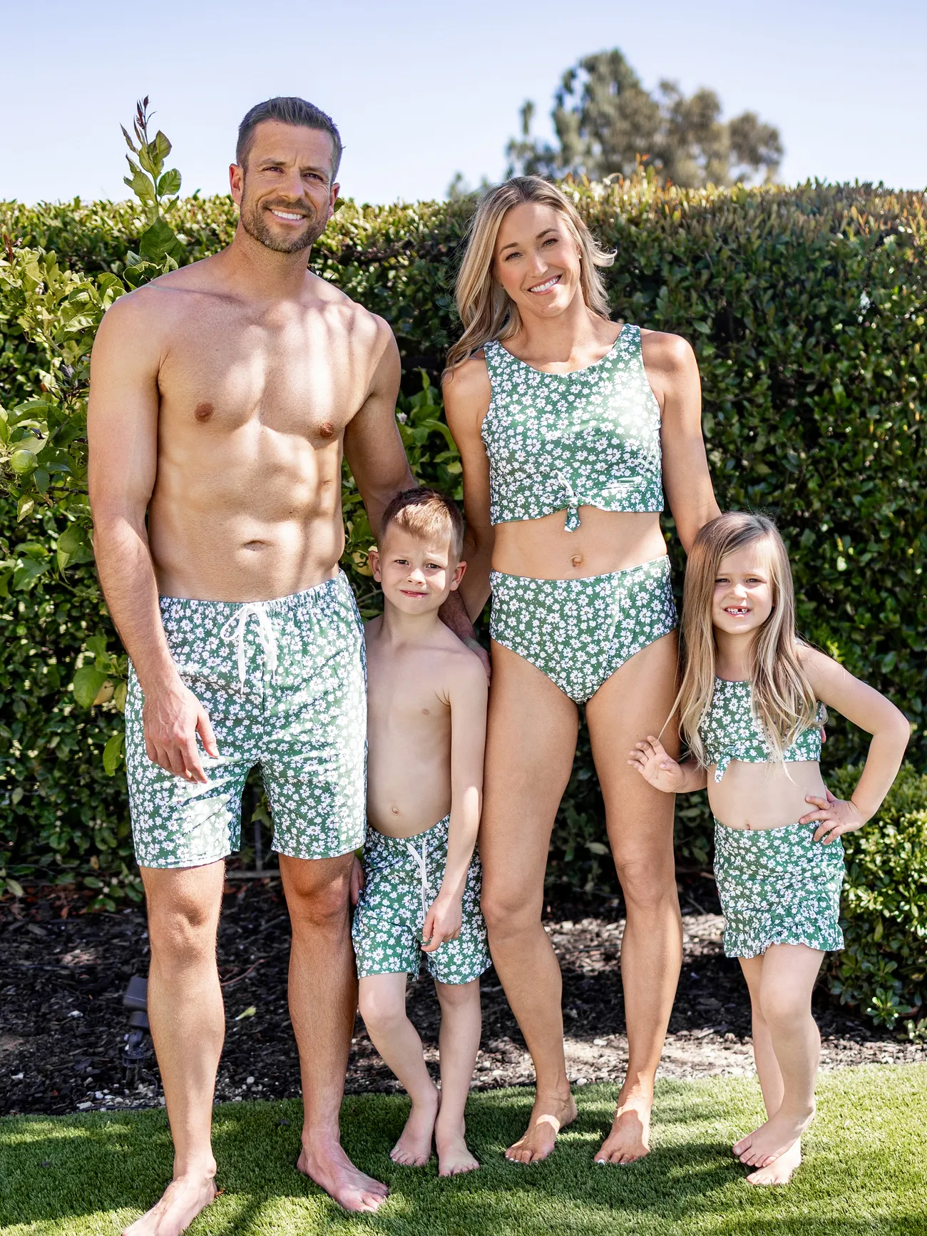 Green Matching Family Swimsuits Two-piece or 3-piece Ruffle Swimsuit with Coverup Skirt - Green - image 1