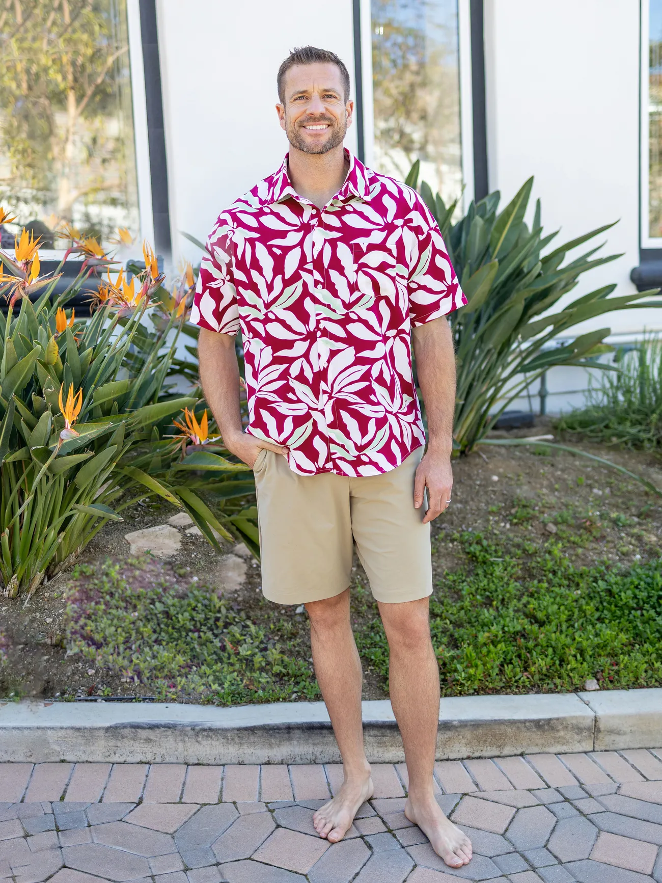 Men - Family Matching Leaf Print Red Shirt or Halter Backless Dress - Multi-color - image 22
