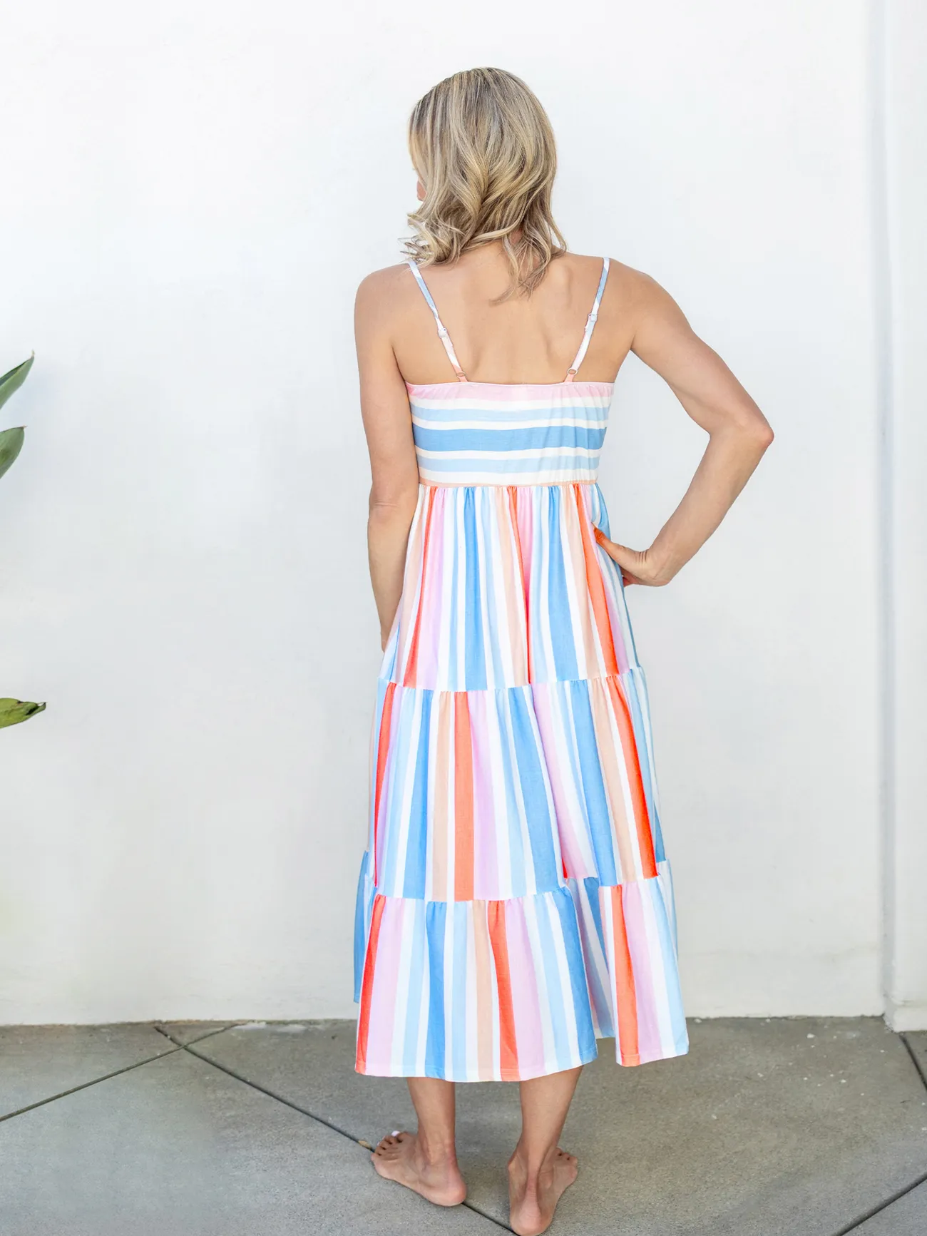 Women - Matching Family Outfits - Blue Short-sleeve Tee or Colorful Stripe Camisole Dress for Cruise/Resort/Casual - Multi-color - image 4