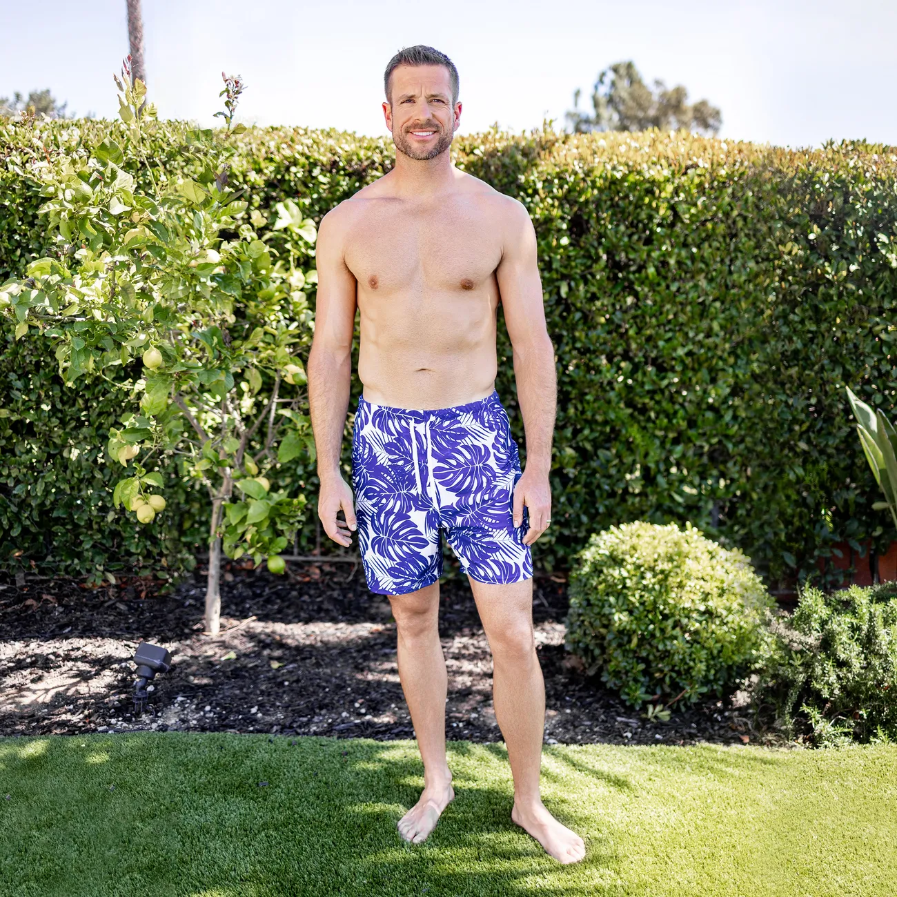Family Matching Tropical Leaf Print Swim Trunks or Hollow-out Crisscross Straps One-piece Swimsuit