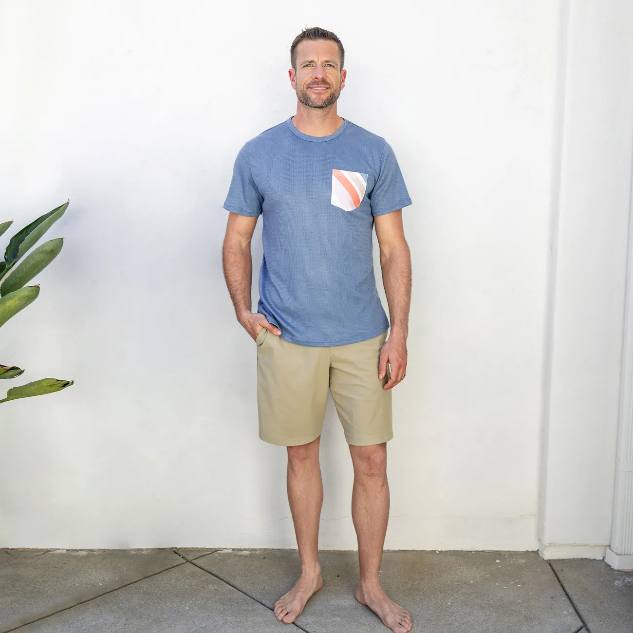 Family Matching Blue Short-sleeve Tee or Colorful Stripe Camisole Dress