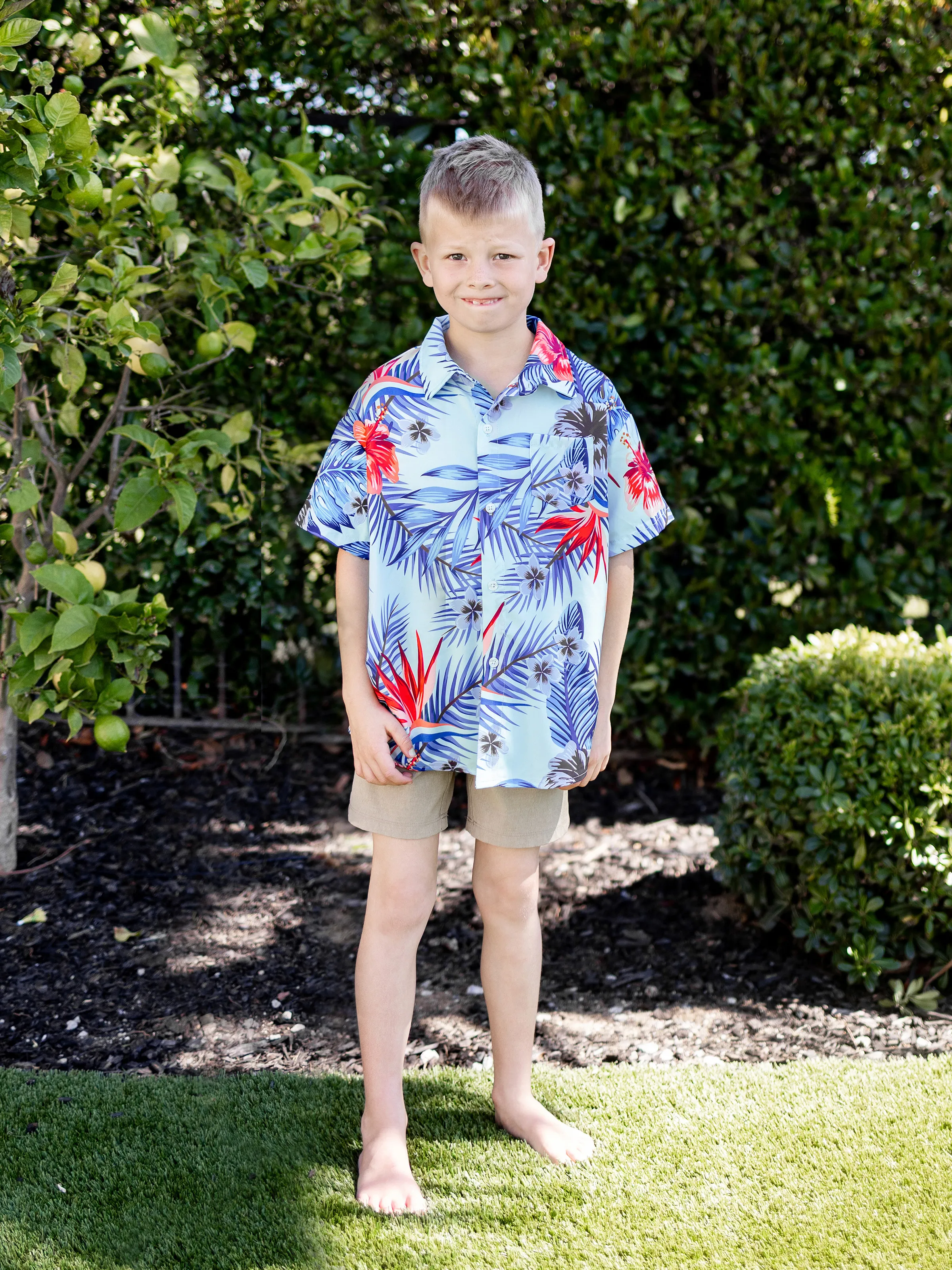

Family Matching Floral Print Short-sleeve Shirt or smocking Strap Dress