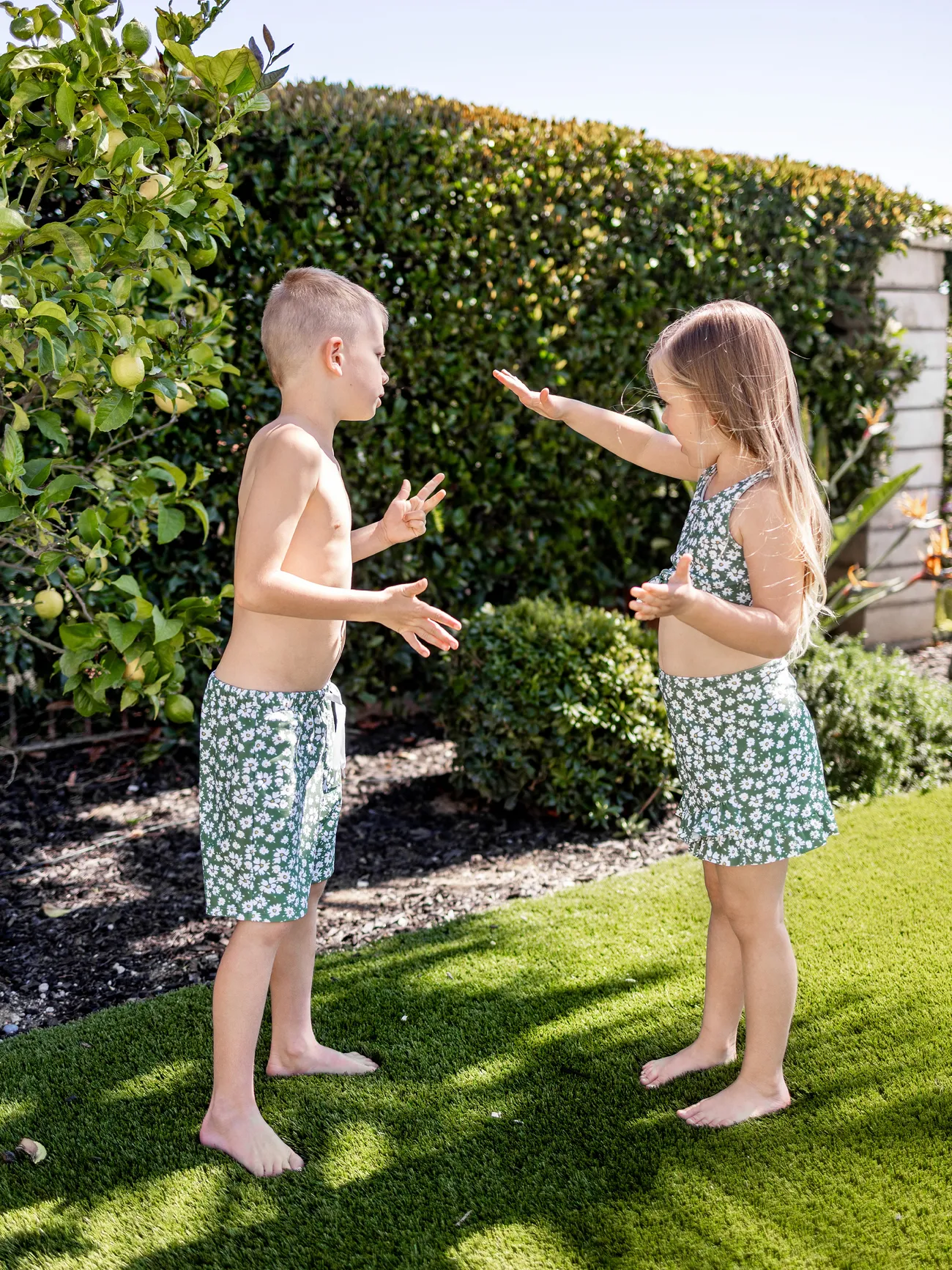 Boy - Green Matching Family Swimsuits Two-piece or 3-piece Ruffle Swimsuit with Coverup Skirt - Green - image 14