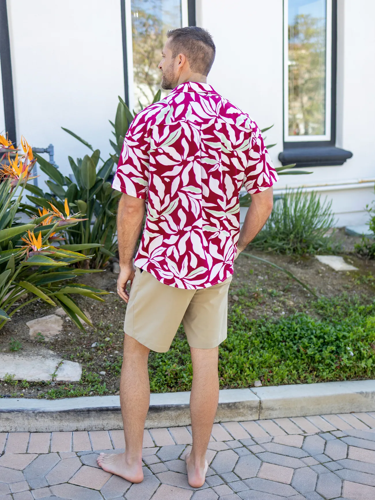 Men - Family Matching Leaf Print Red Shirt or Halter Backless Dress - Multi-color - image 23