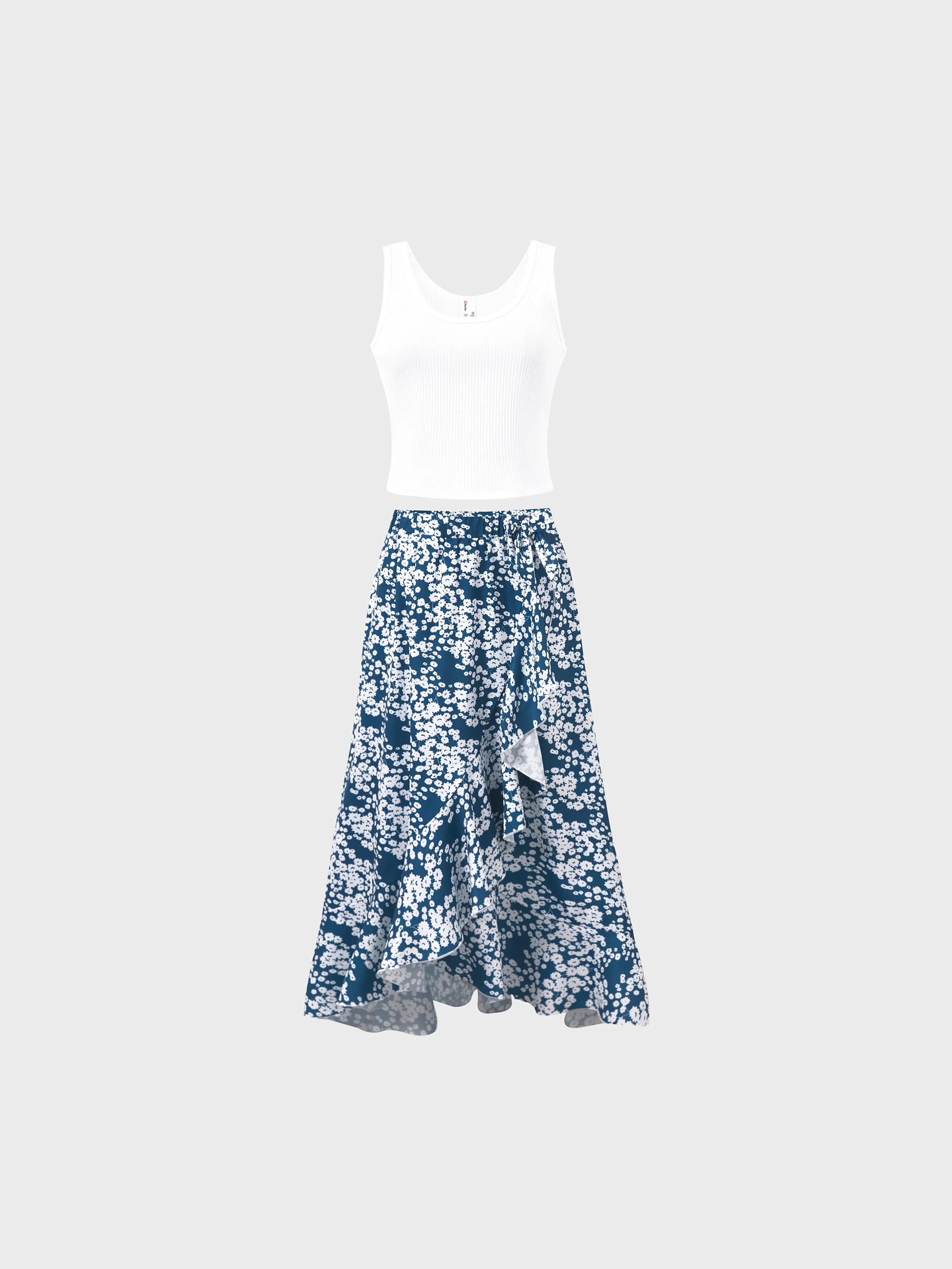 

Family Matching Outfits Cotton White Ribbed Tank Top and Floral Print Ruffle Hem Skirt Co-ord Set for Mommy and Me