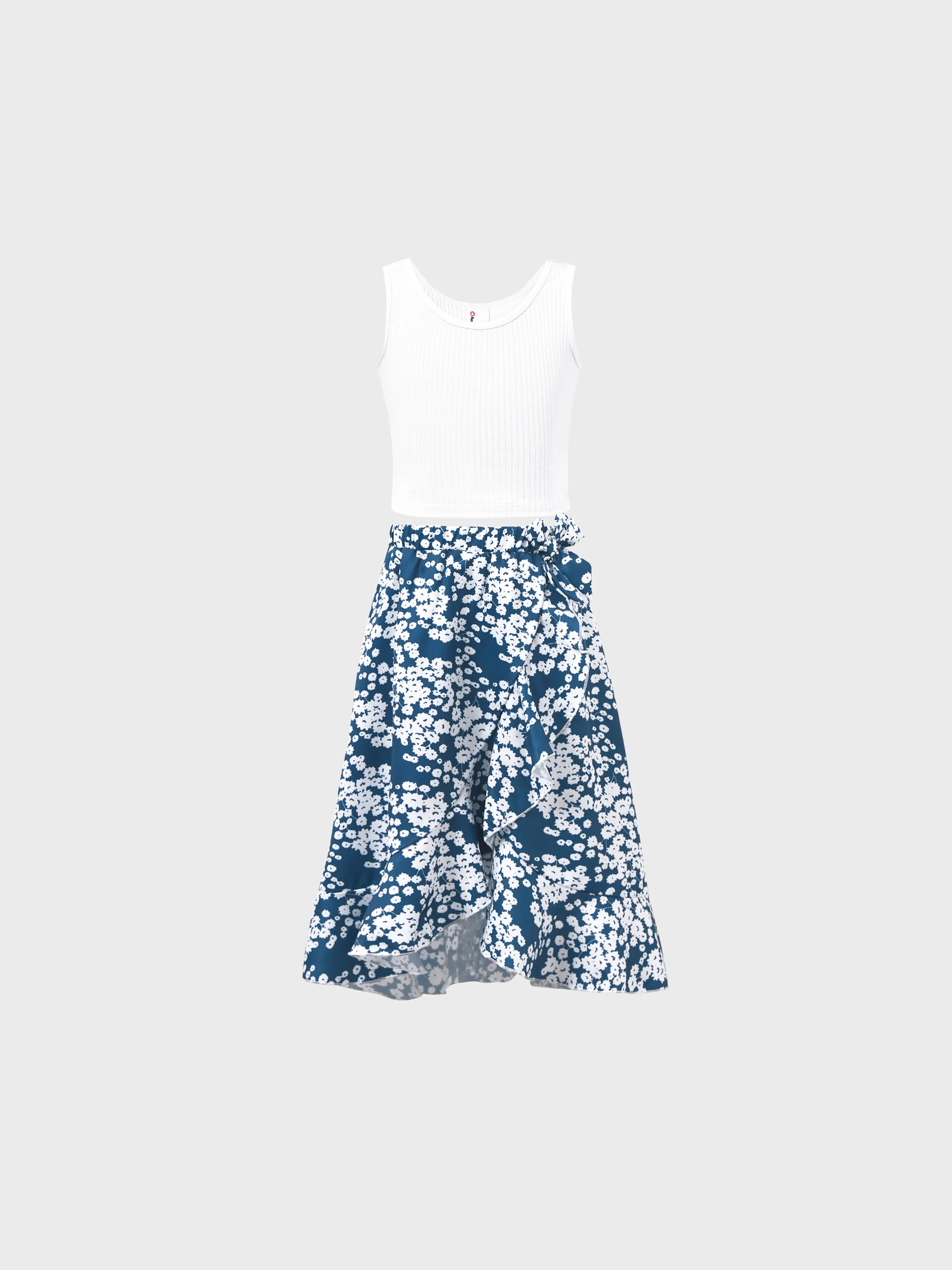 

Family Matching Outfits Cotton White Ribbed Tank Top and Floral Print Ruffle Hem Skirt Co-ord Set for Mommy and Me