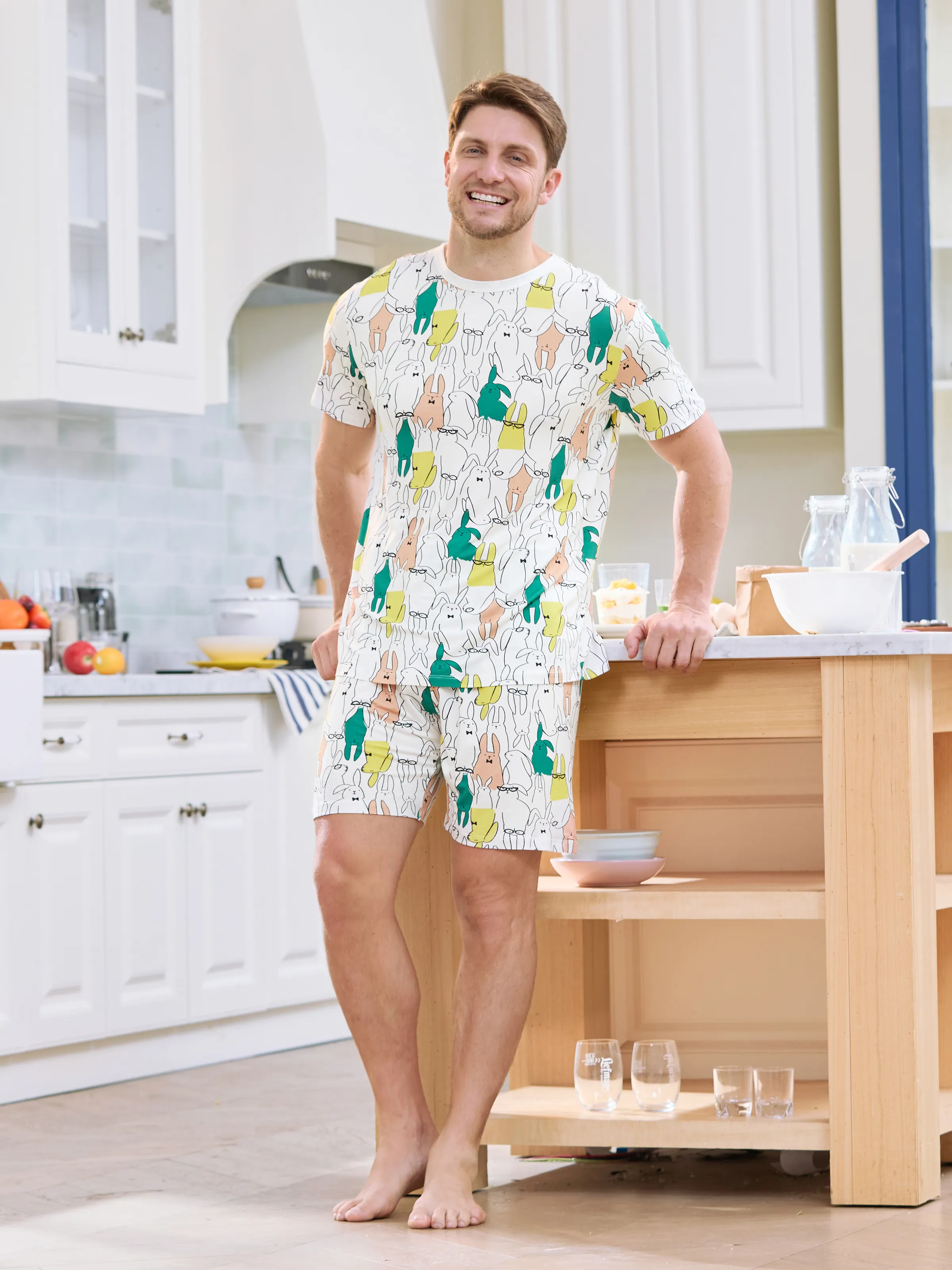 

Bamboo Family Pajamas Rabbit Print Short-sleeve Matching Pajama Set (Snug-Fitting for Children)