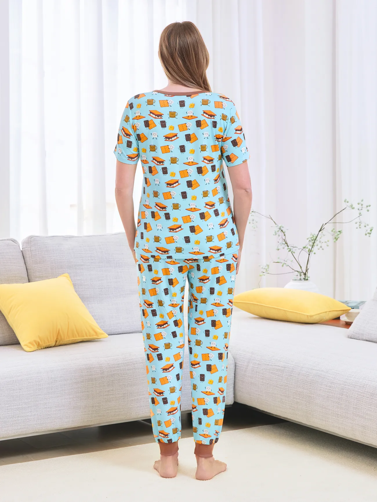 Women - Bamboo Family PJs Cute Print Short Sleeve & Long Pants Sleepwear Matching Pajama set (Snug-Fitting for Children) - Green - image 3