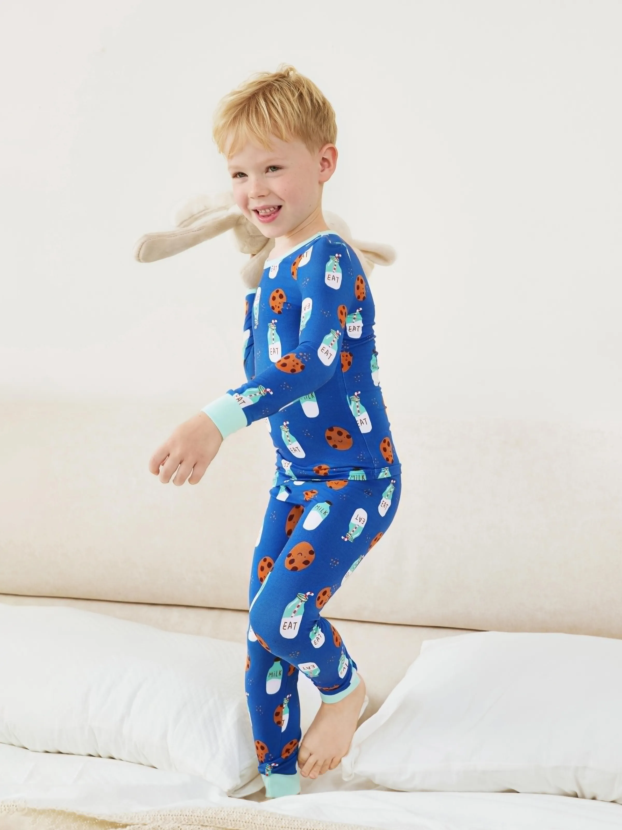 Conjunto de pijama de bambú para bebé/niño pequeño de 2 piezas con estampado animal ajustado para niños Azul
