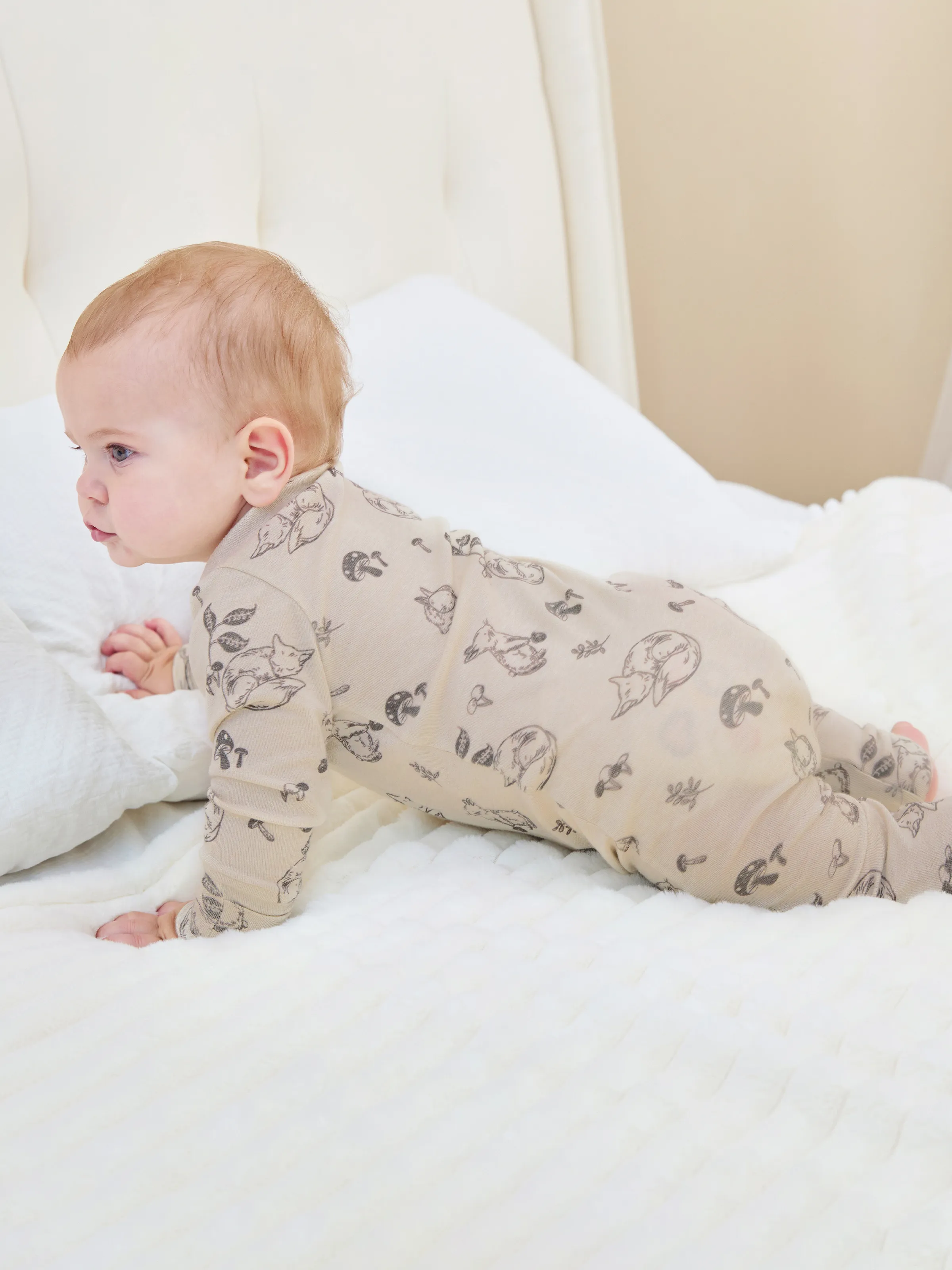 

Baby Boy/Girl Plant Print Zip-up Snug-Fitting Wool Pajamas