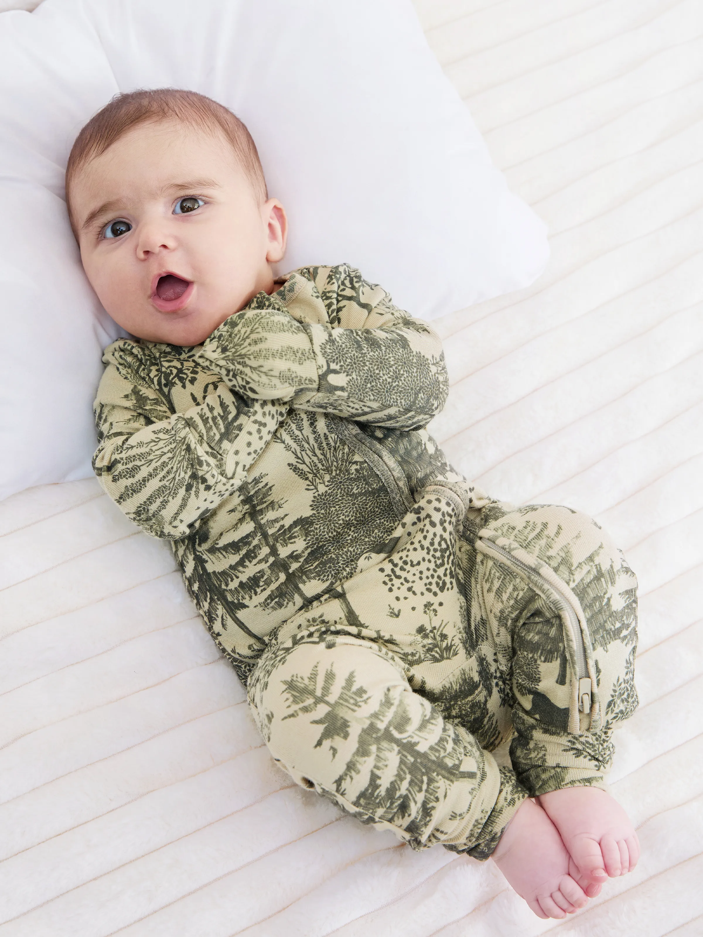 

Baby Boy/Girl Plant Print Zip-up Snug-Fitting Wool Pajamas