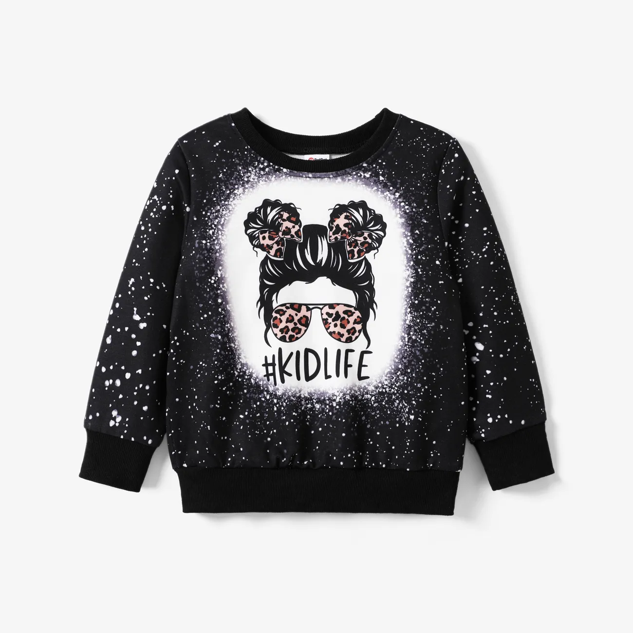 Kid Girl Cartoon Tie Dyed/ Leopard Print Pullover Sweatshirt
