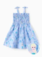 

Disney Frozen Toddler Girl 1pc Elsa Snowflake Print Bowknot Smocked Dress