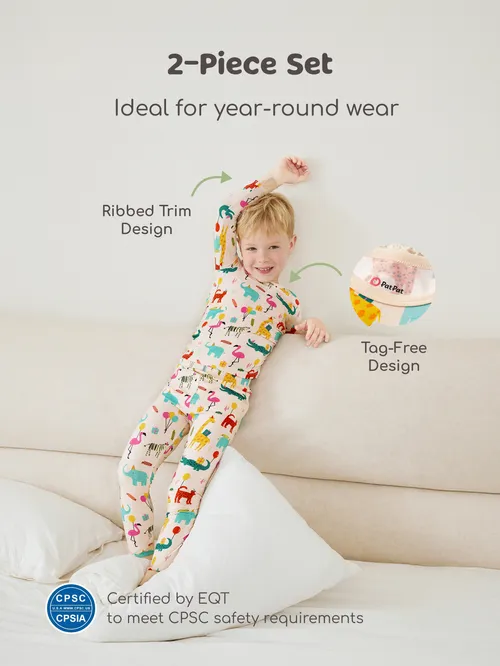 Baby/Toddler Bamboo Pajamas Set with Childlike Animal Print (2-Piece, Snug-Fitting)