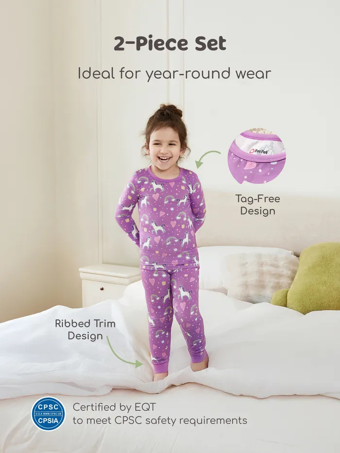 Baby/Toddler Bamboo Pajamas Set with Childlike Animal Print (2-Piece, Snug-Fitting)