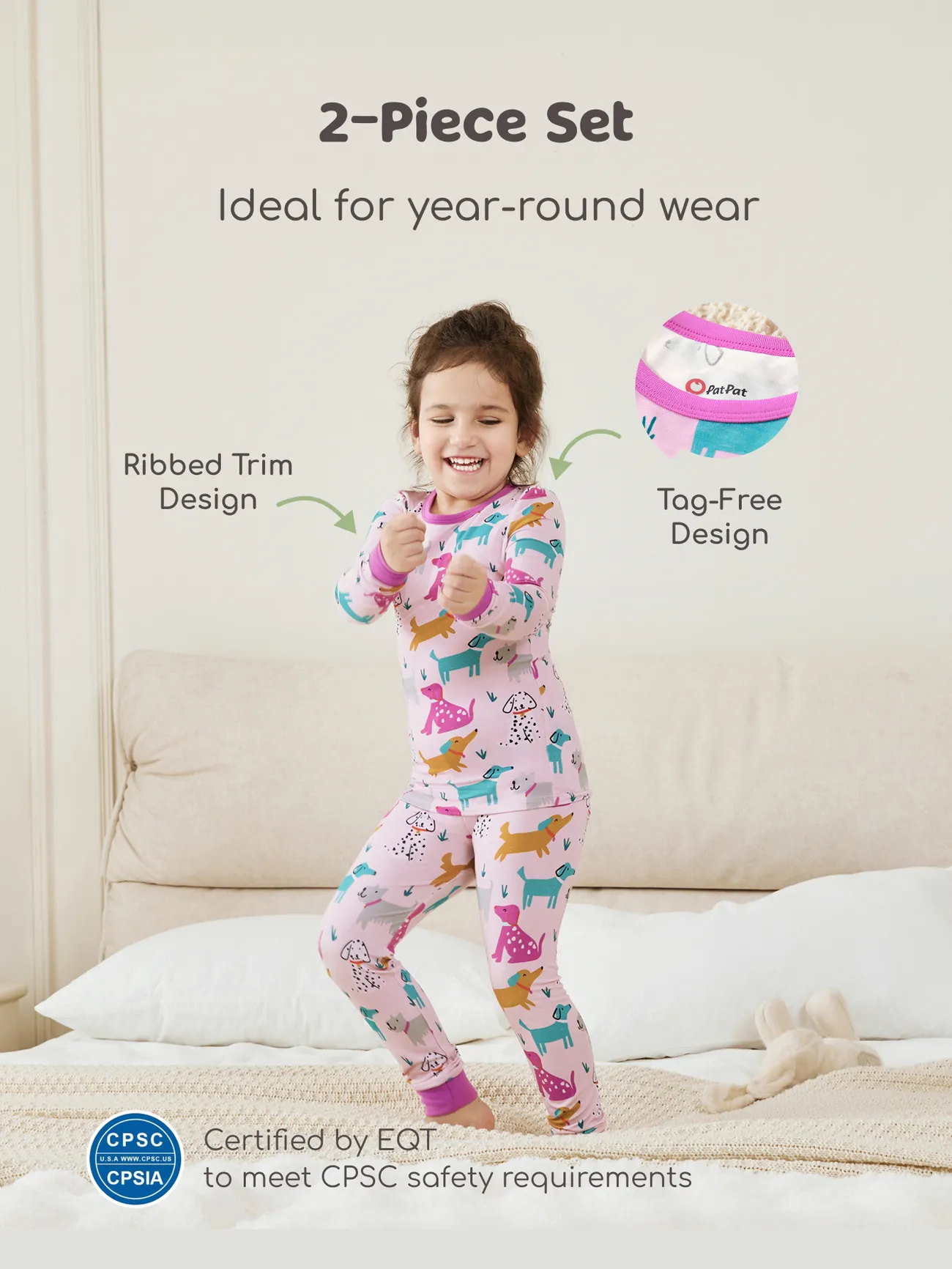 Baby/Toddler Bamboo Pajamas Set with Childlike Animal Print (2-Piece, Snug-Fitting)